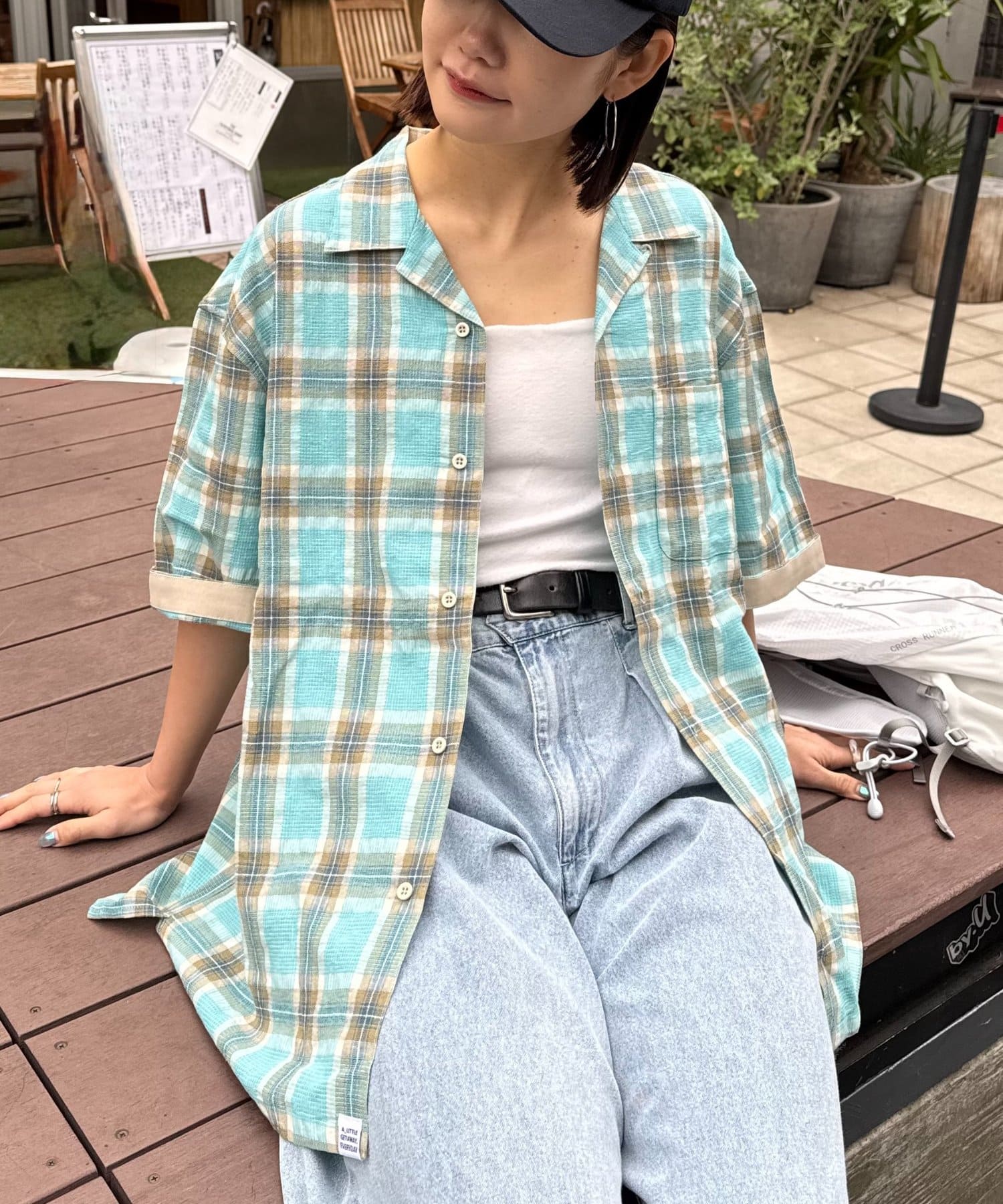 CIAOPANIC TYPY(チャオパニックティピー) 【ユニセックス】パナマ織り/袖配色/クロス半袖チェックシャツ