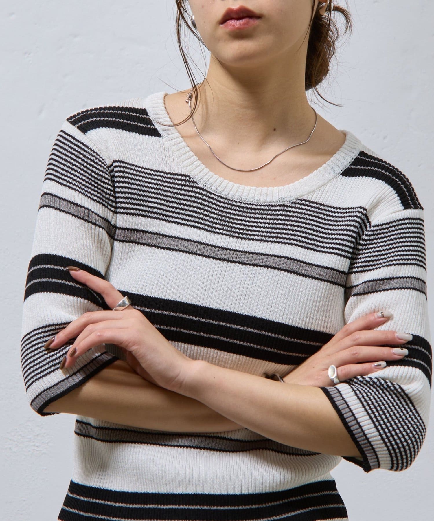 COLONY 2139(コロニー トゥーワンスリーナイン) 【リバイバル/新色追加】マルチボーダー半袖ニットプルオーバー