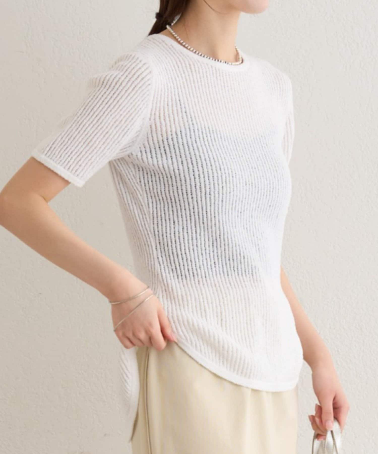 Omekashi(オメカシ) 半袖シアーニットリブプルオーバー
