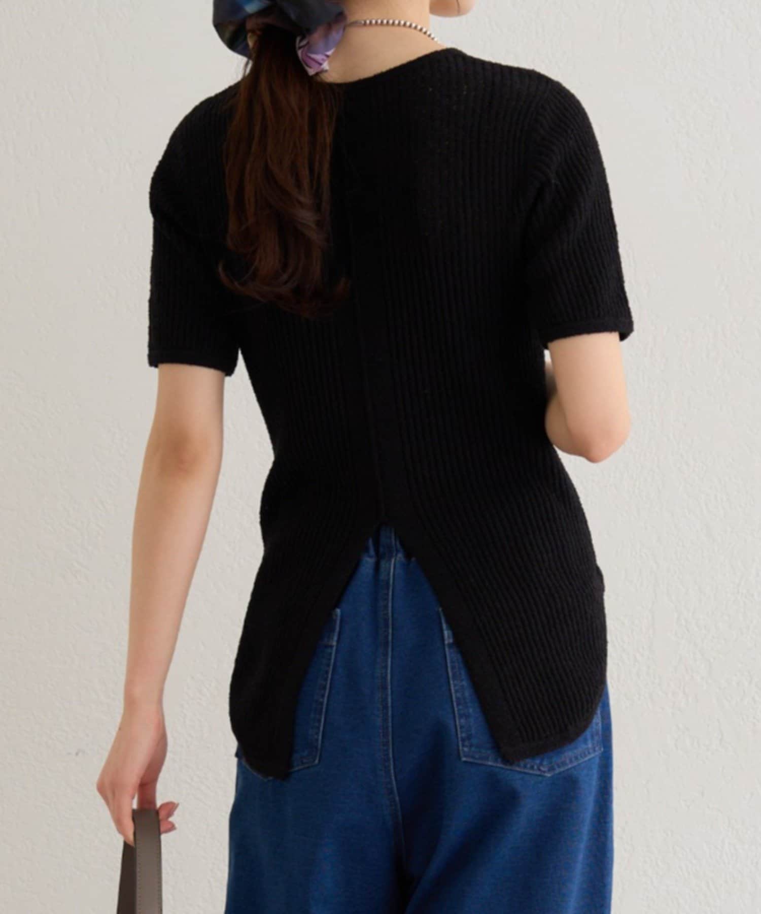 Omekashi(オメカシ) 半袖シアーニットリブプルオーバー