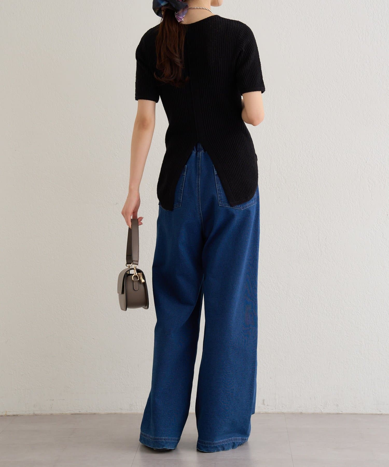 Omekashi(オメカシ) 半袖シアーニットリブプルオーバー