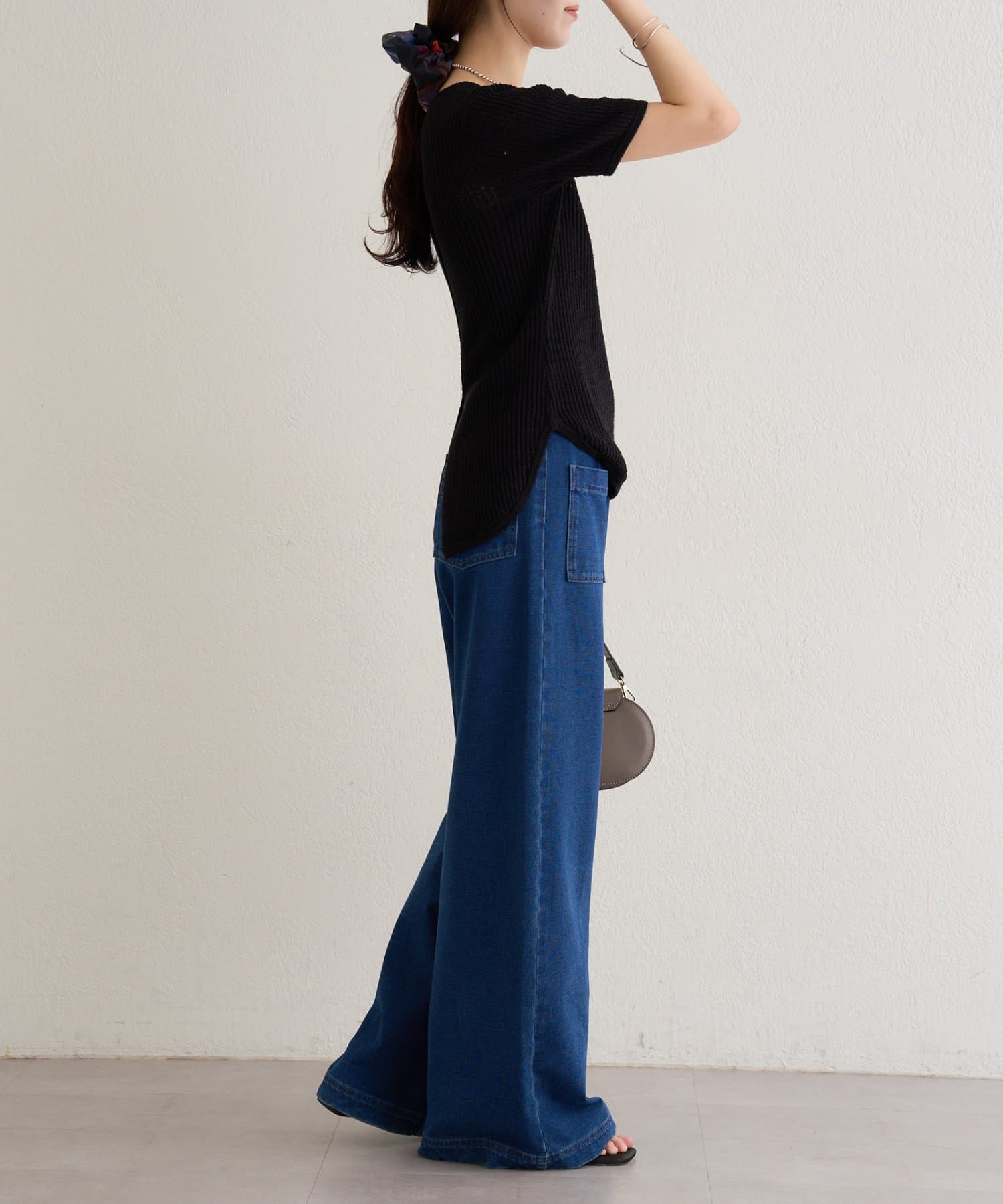 Omekashi(オメカシ) 半袖シアーニットリブプルオーバー