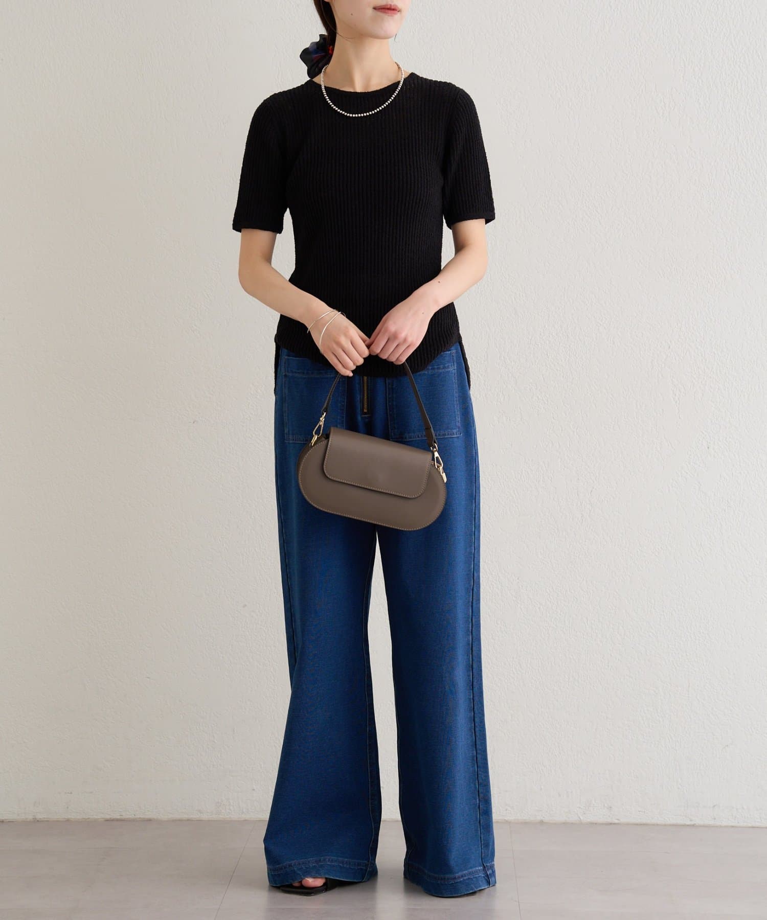 Omekashi(オメカシ) 半袖シアーニットリブプルオーバー