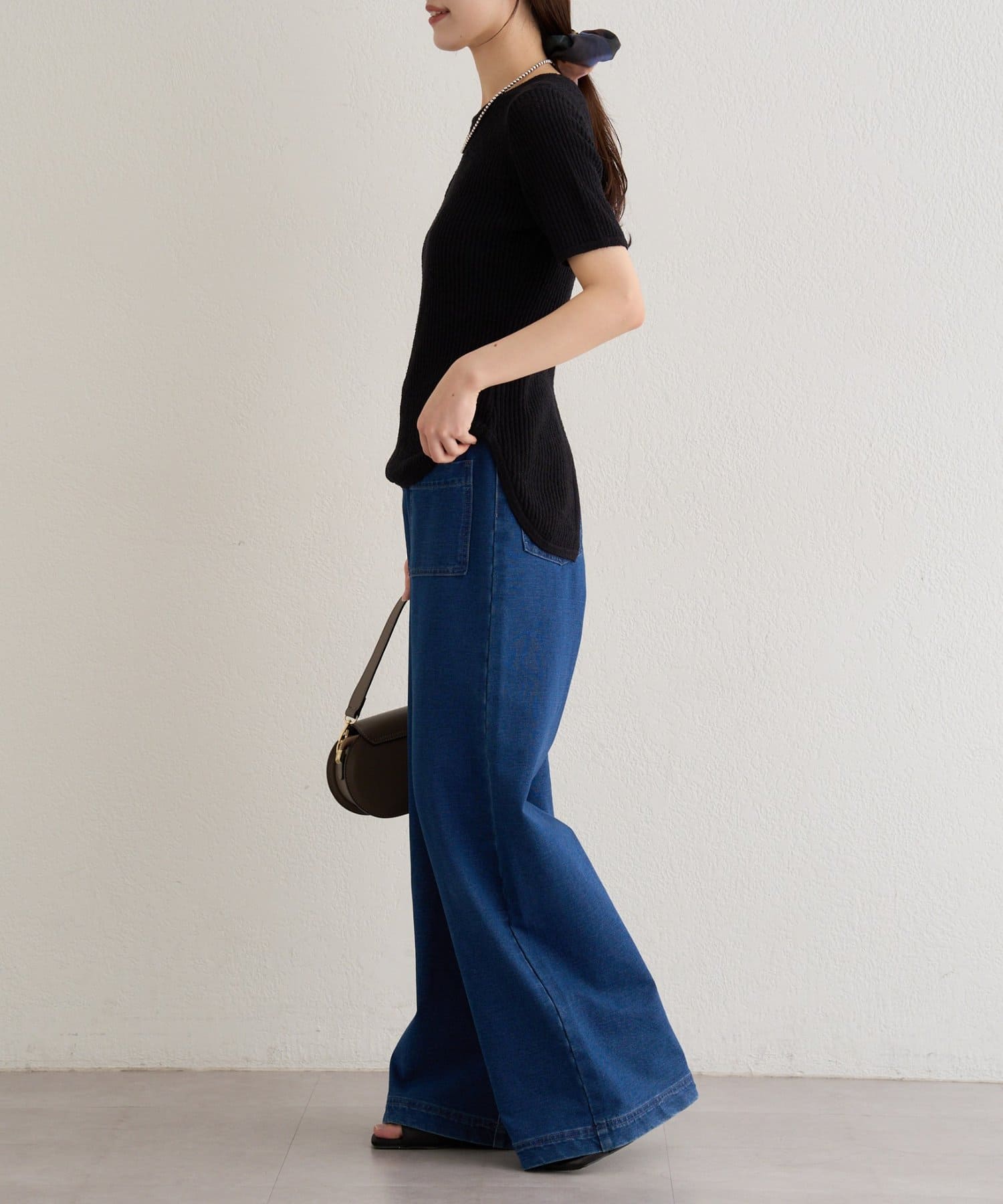 Omekashi(オメカシ) 半袖シアーニットリブプルオーバー