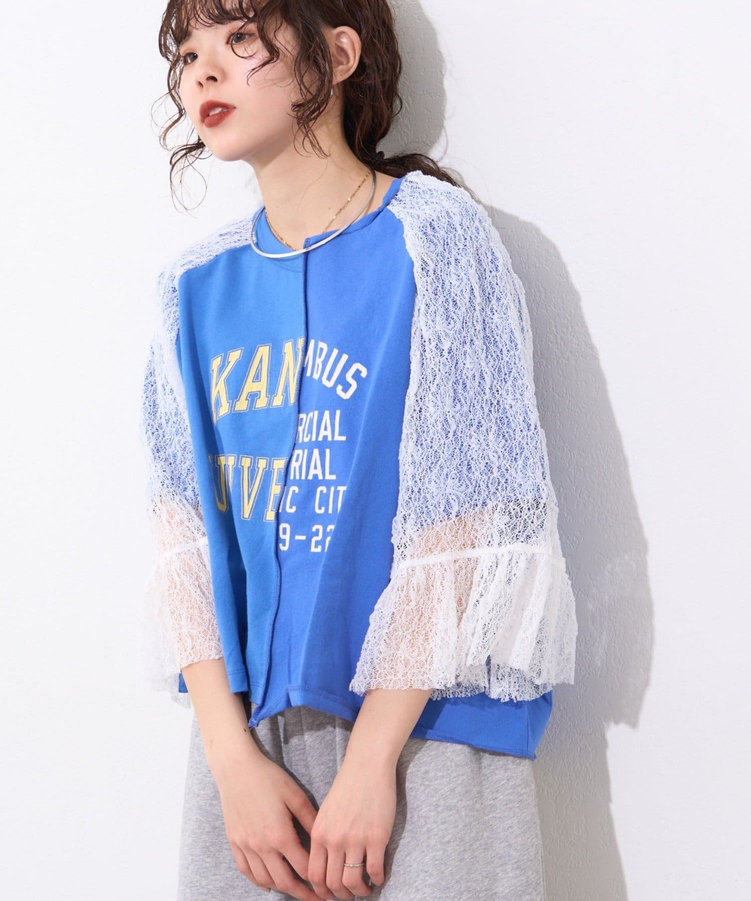 CIAOPANIC TYPY(チャオパニックティピー) 【etsinta】袖レースリメイク切替カレッジTee