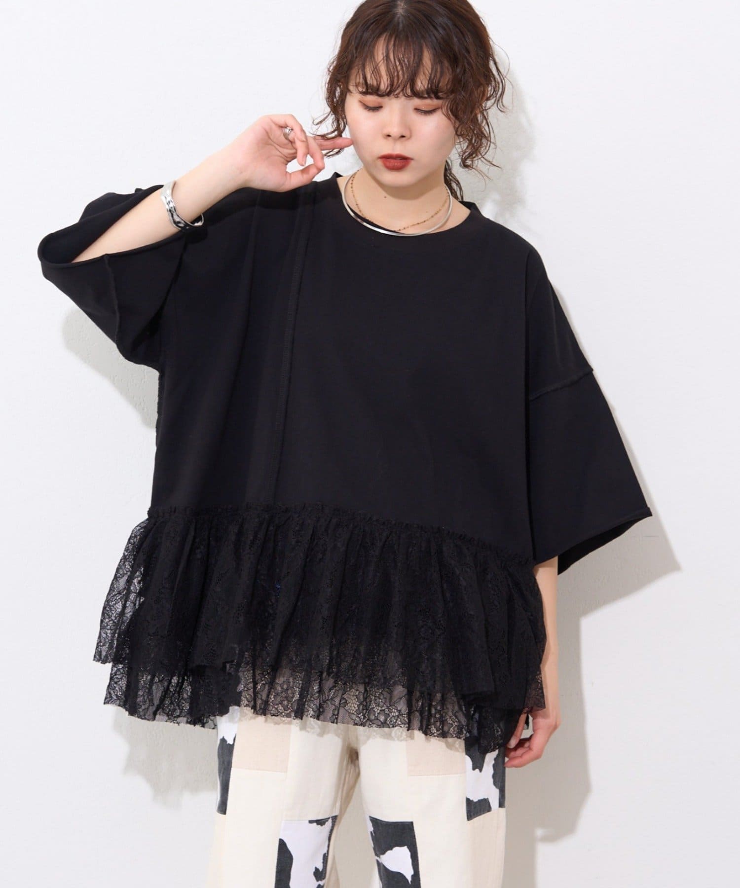 CIAOPANIC TYPY(チャオパニックティピー) 【etsinta】リメイク裾レースtee