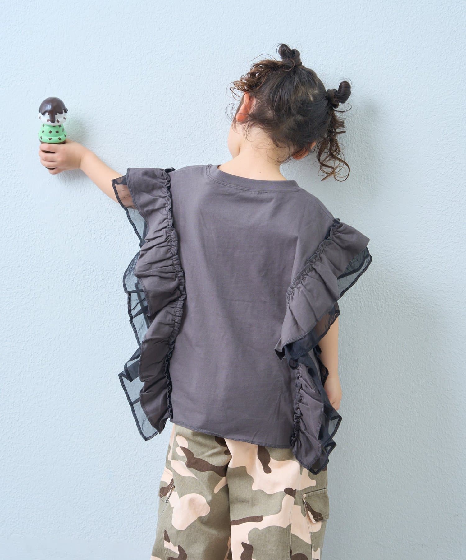 CIAOPANIC TYPY(チャオパニックティピー) 【KIDS】ドッキングチュールフリルメッセージロゴTEE