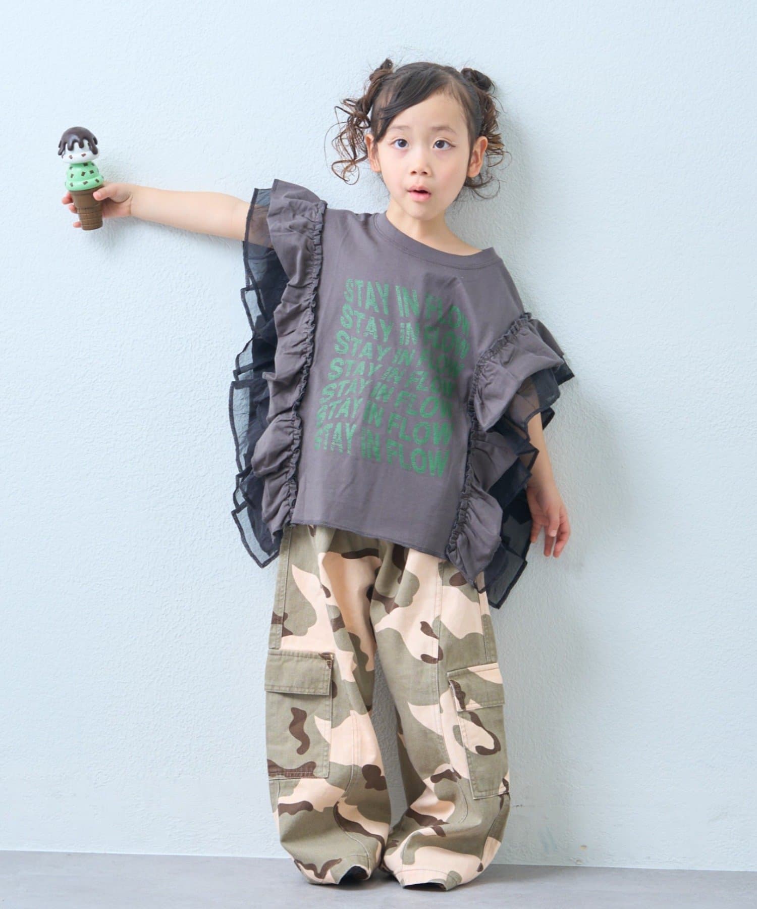 CIAOPANIC TYPY(チャオパニックティピー) 【KIDS】ドッキングチュールフリルメッセージロゴTEE