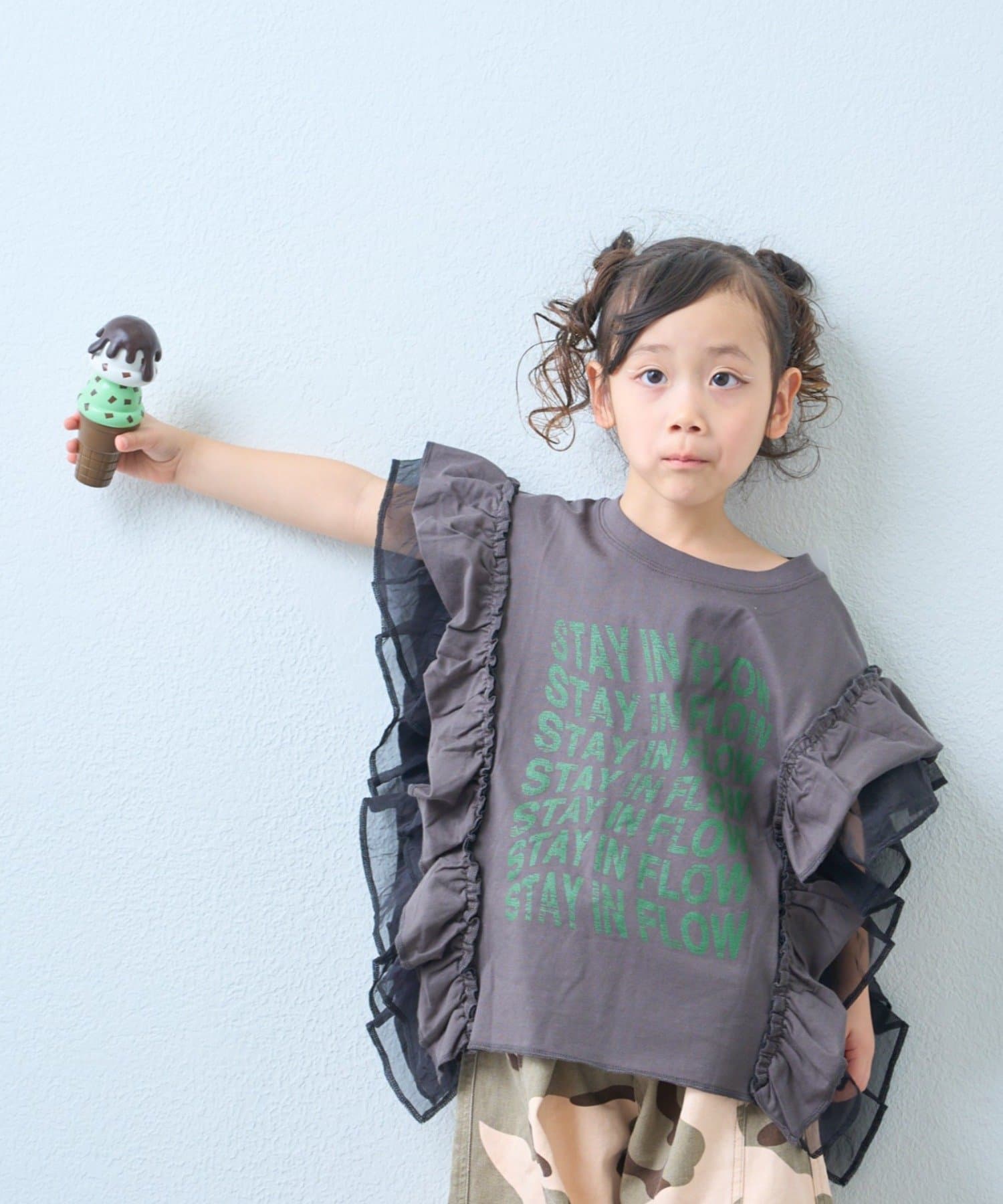 CIAOPANIC TYPY(チャオパニックティピー) 【KIDS】ドッキングチュールフリルメッセージロゴTEE