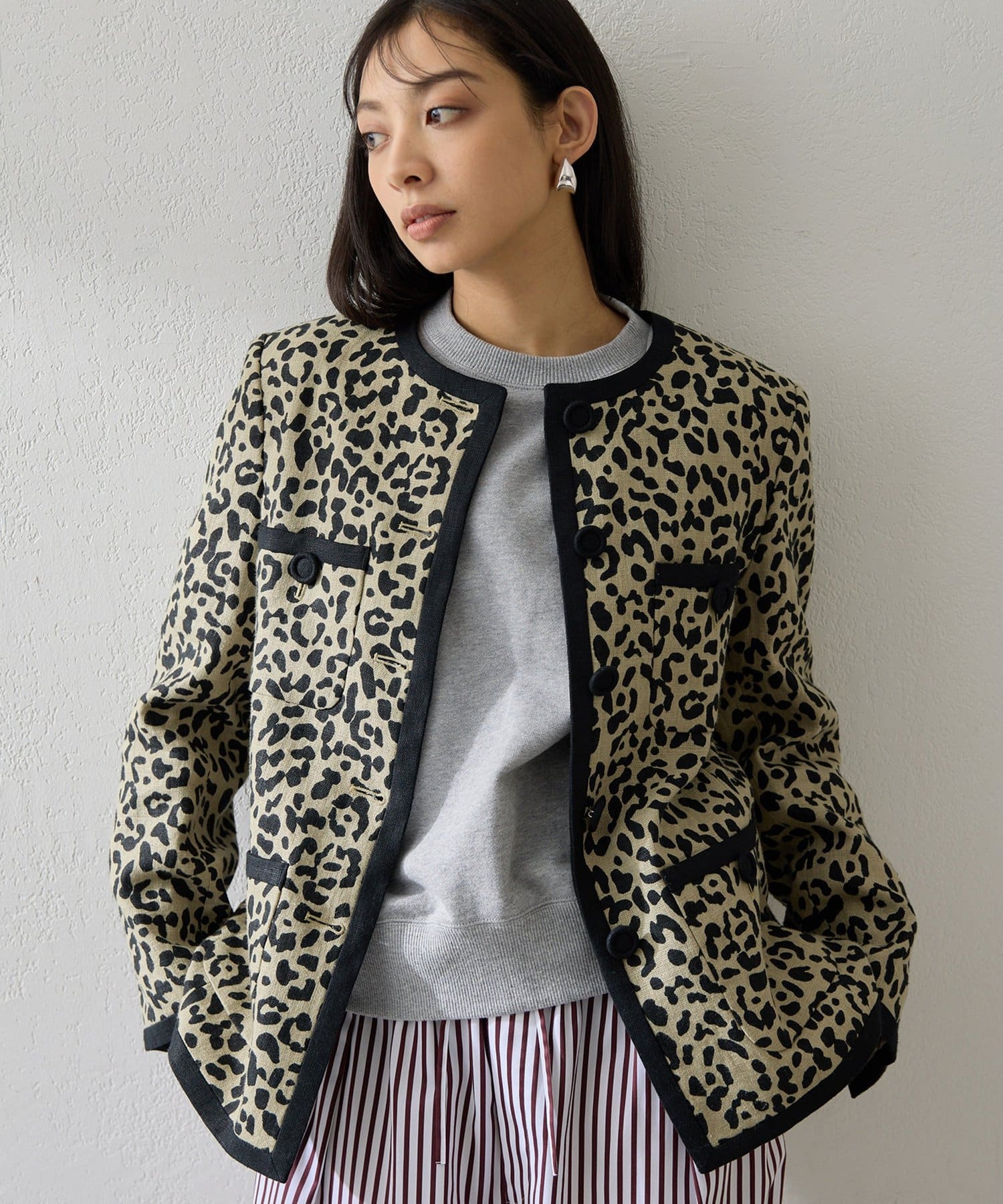 Whim Gazette(ウィム ガゼット) リネンレオパードジャケット