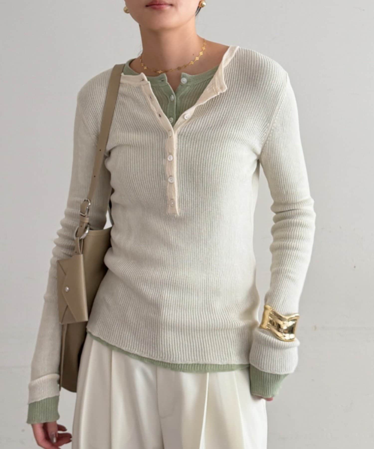 LOUNGEDRESS(ラウンジドレス) シアーリブヘンリーニット