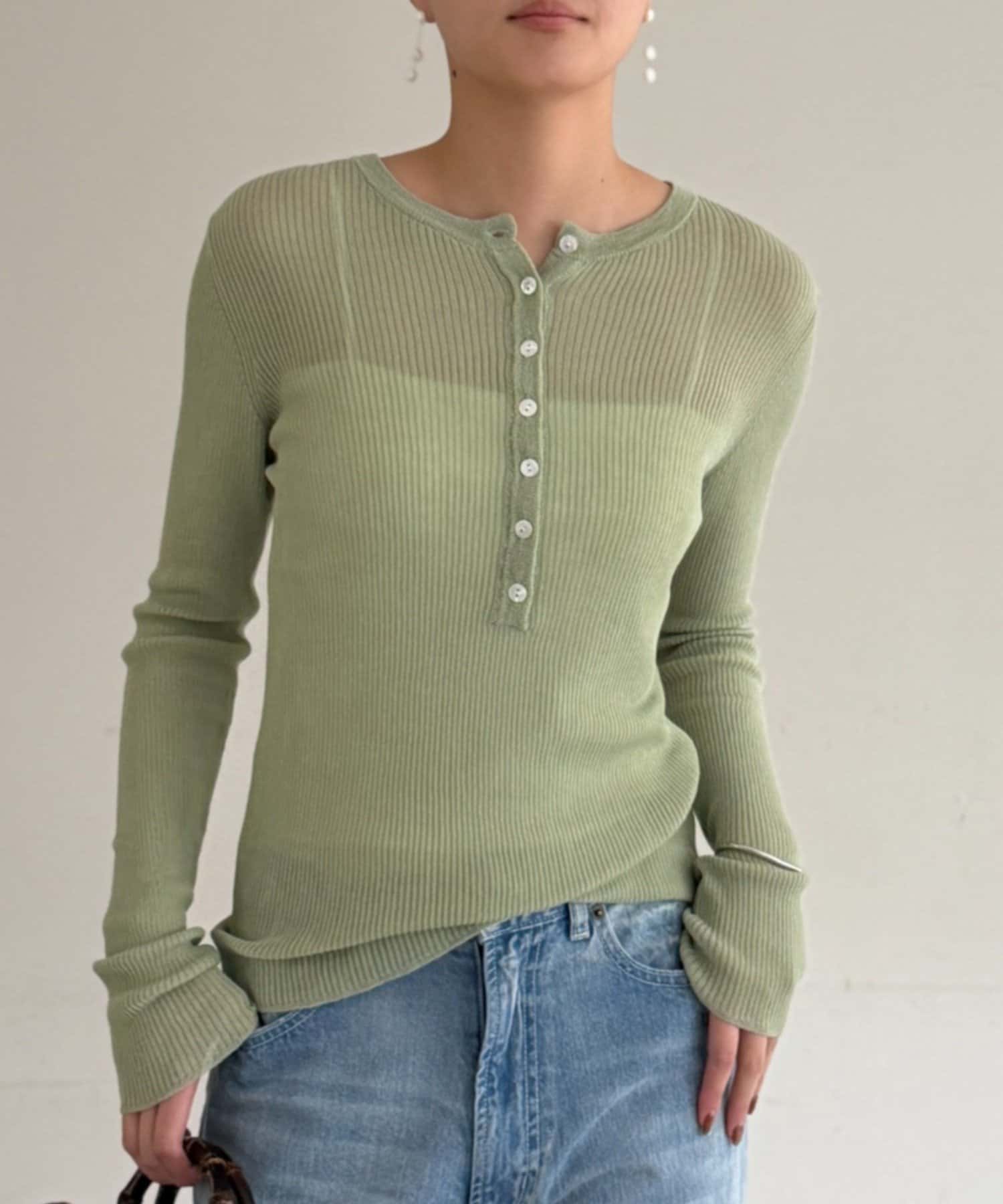 LOUNGEDRESS(ラウンジドレス) シアーリブヘンリーニット