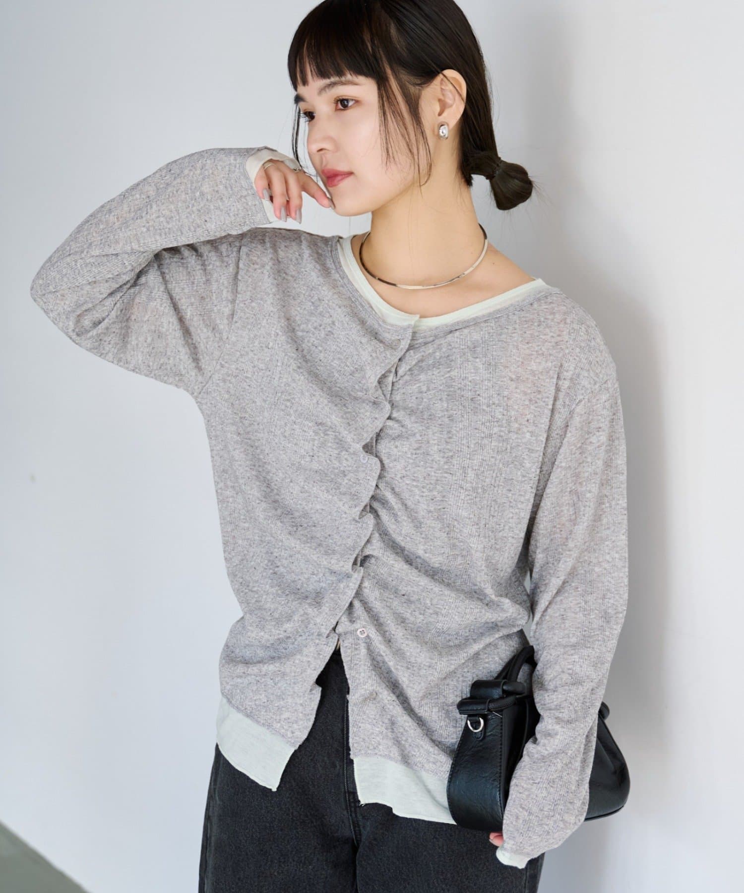 CIAOPANIC TYPY(チャオパニックティピー) フロントタックレイヤードライクメランジリブカーデ