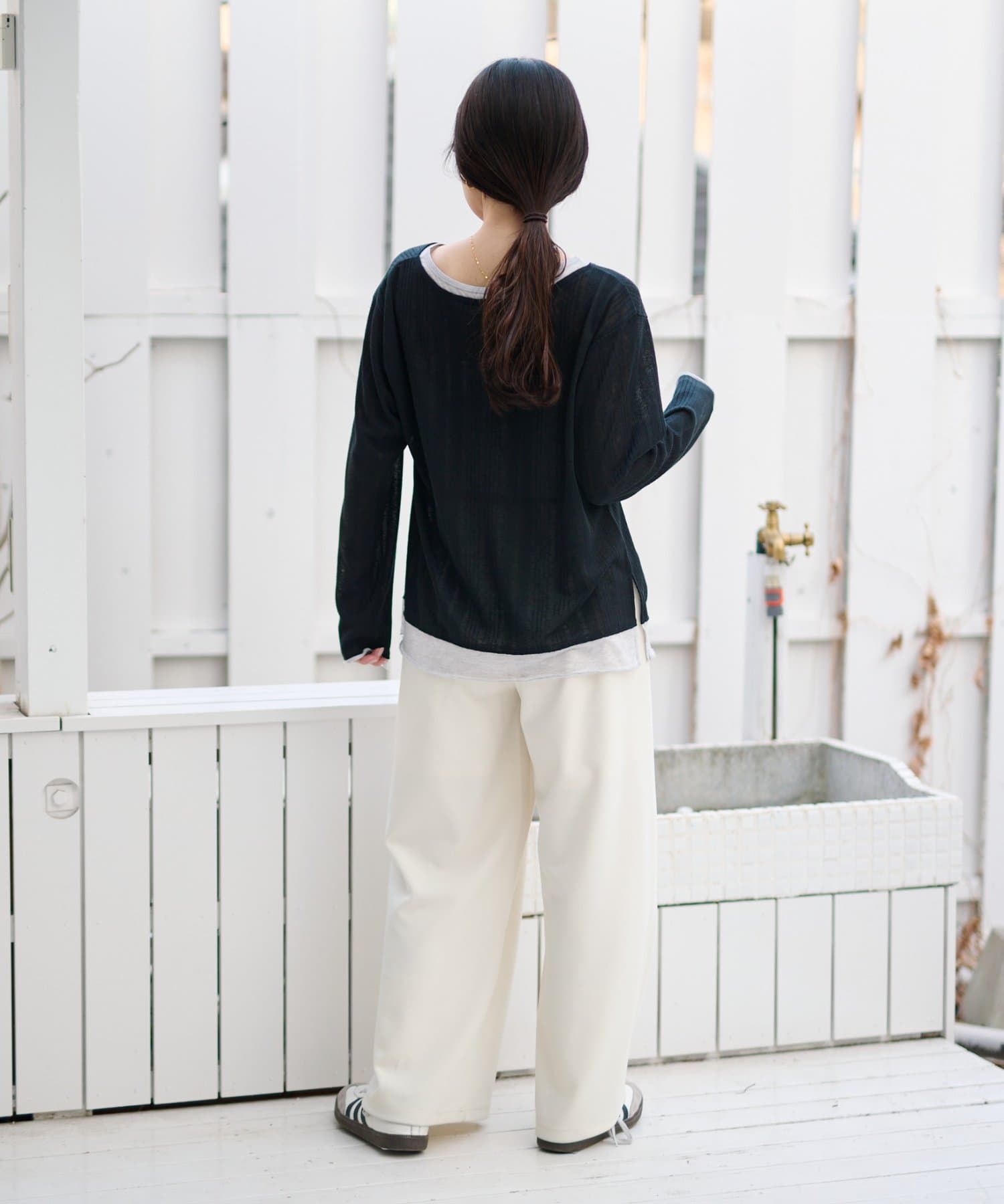 CIAOPANIC TYPY(チャオパニックティピー) フロントタックレイヤードライクメランジリブカーデ