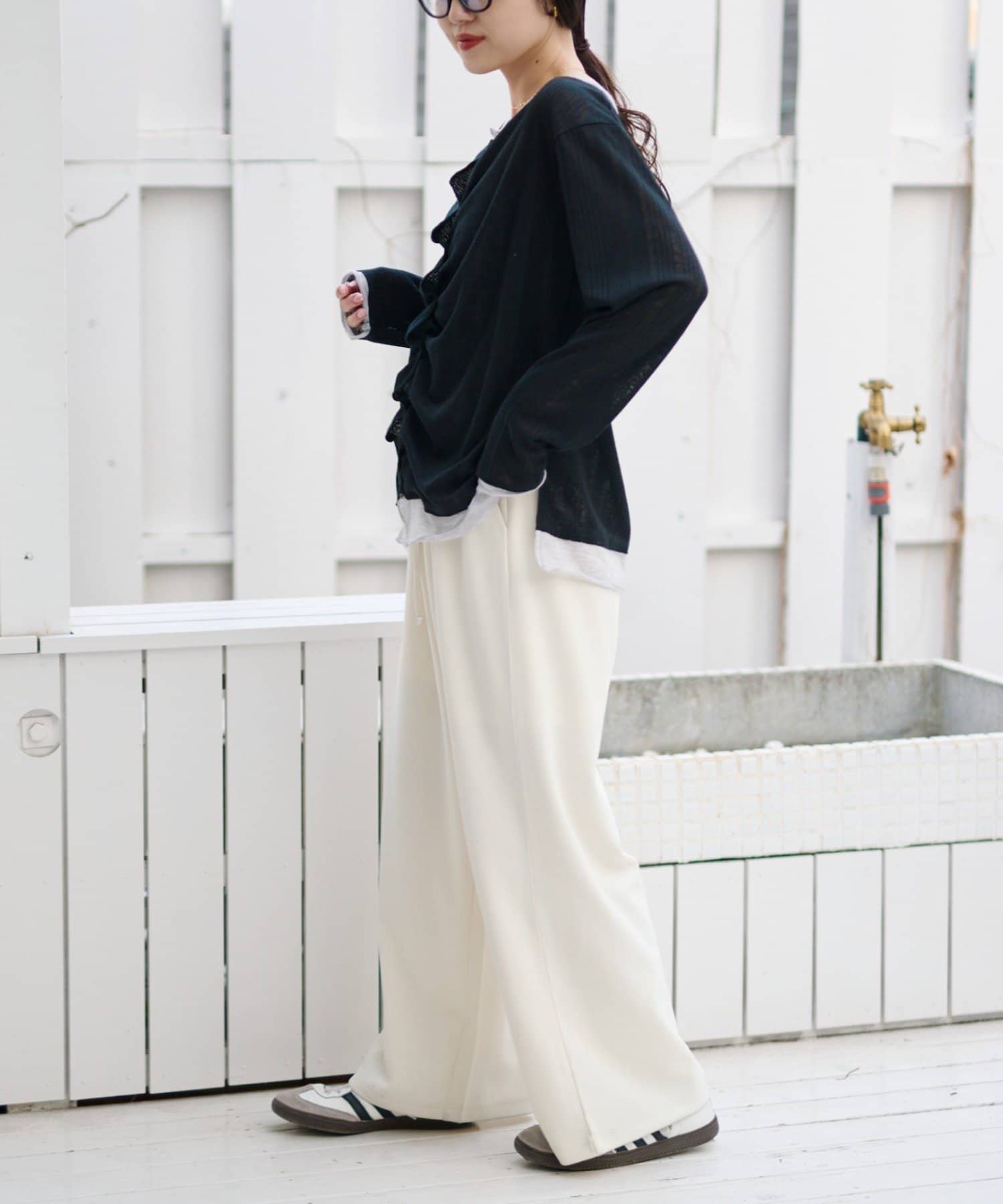 CIAOPANIC TYPY(チャオパニックティピー) フロントタックレイヤードライクメランジリブカーデ