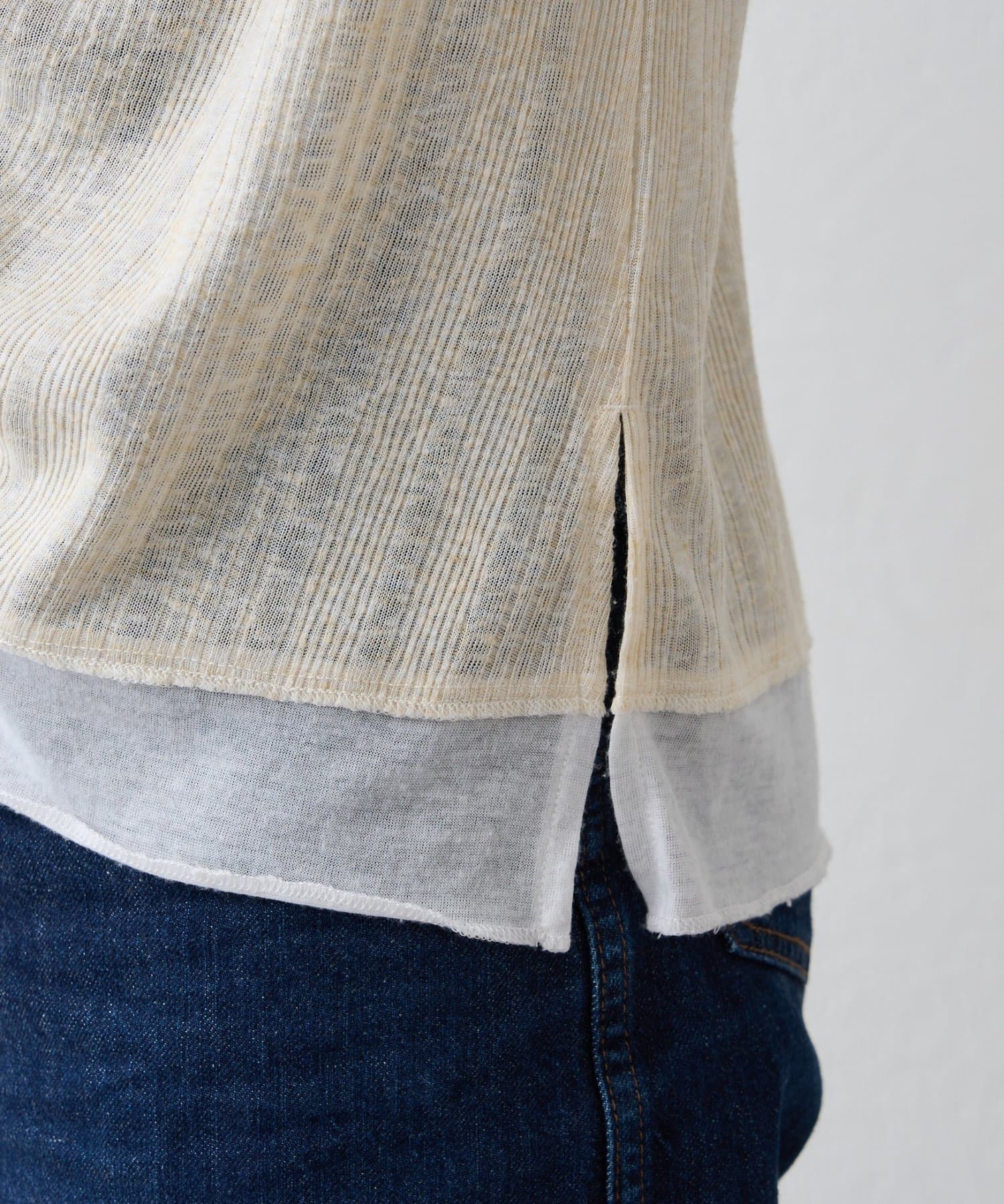 CIAOPANIC TYPY(チャオパニックティピー) 【新色登場/冷房・日焼け対策にも◎】フロントタックレイヤードライクメランジリブシアーカーディガン