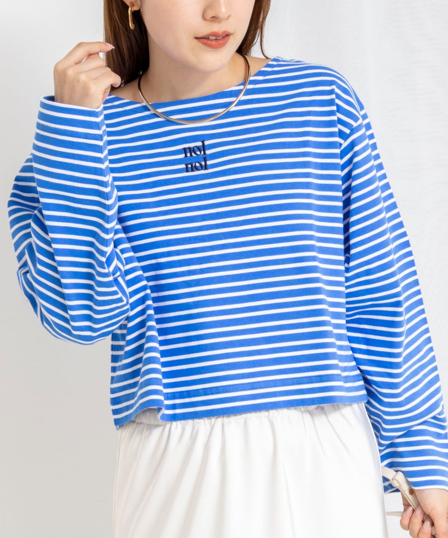 NOLLEY'S(ノーリーズ) nolnolウォッシャブルシルケットボーダーショートT