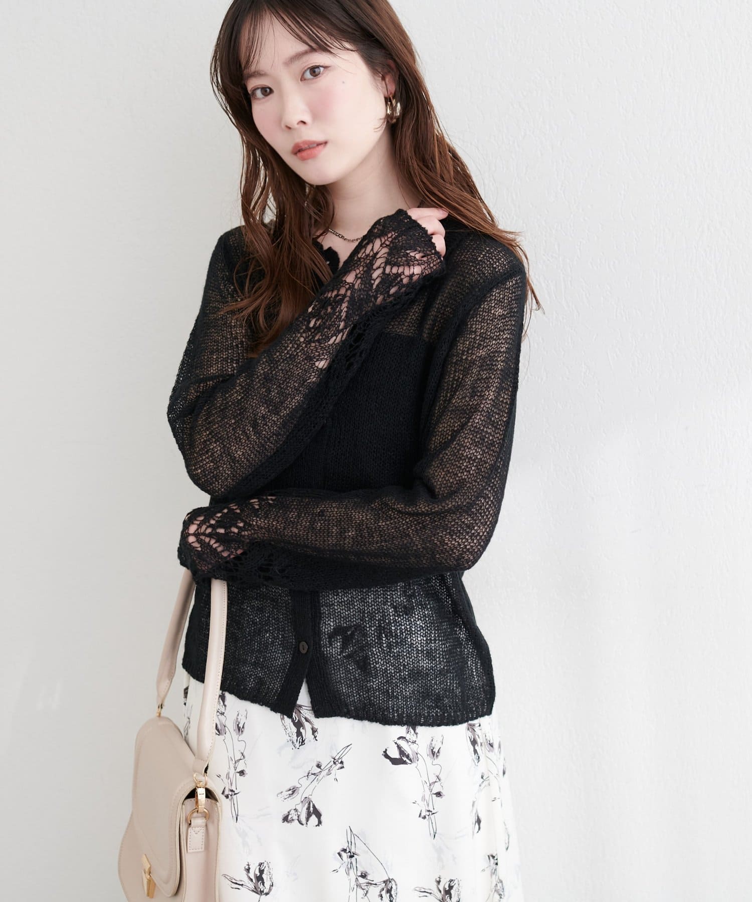 natural couture(ナチュラルクチュール) 衿付きデザインスリーブニット