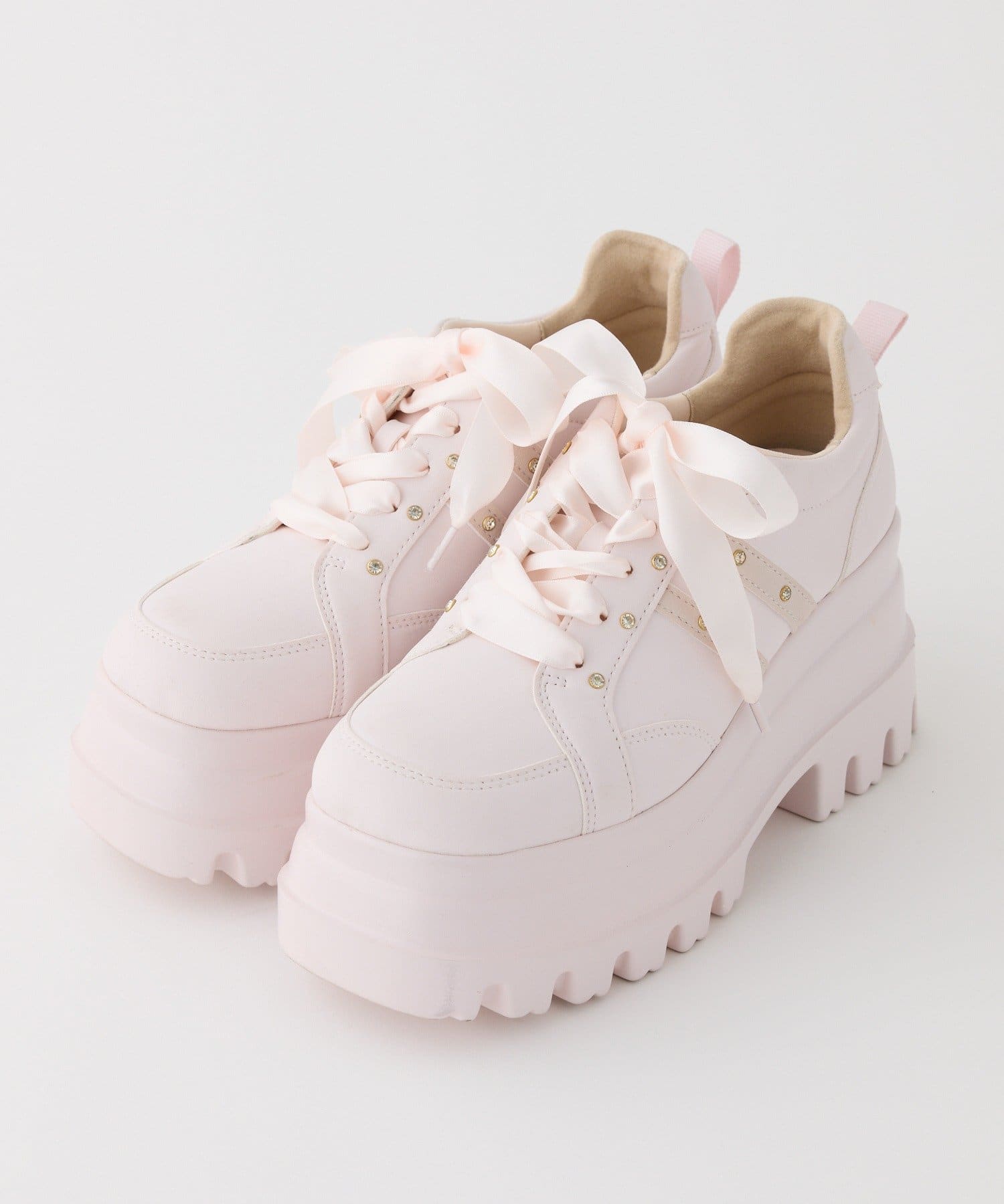 one after another NICE CLAUP(ワンアフターアナザー ナイスクラップ) 【ピンク・ブラウン・ブラック】ビジュー付きトリプルソールスニーカー