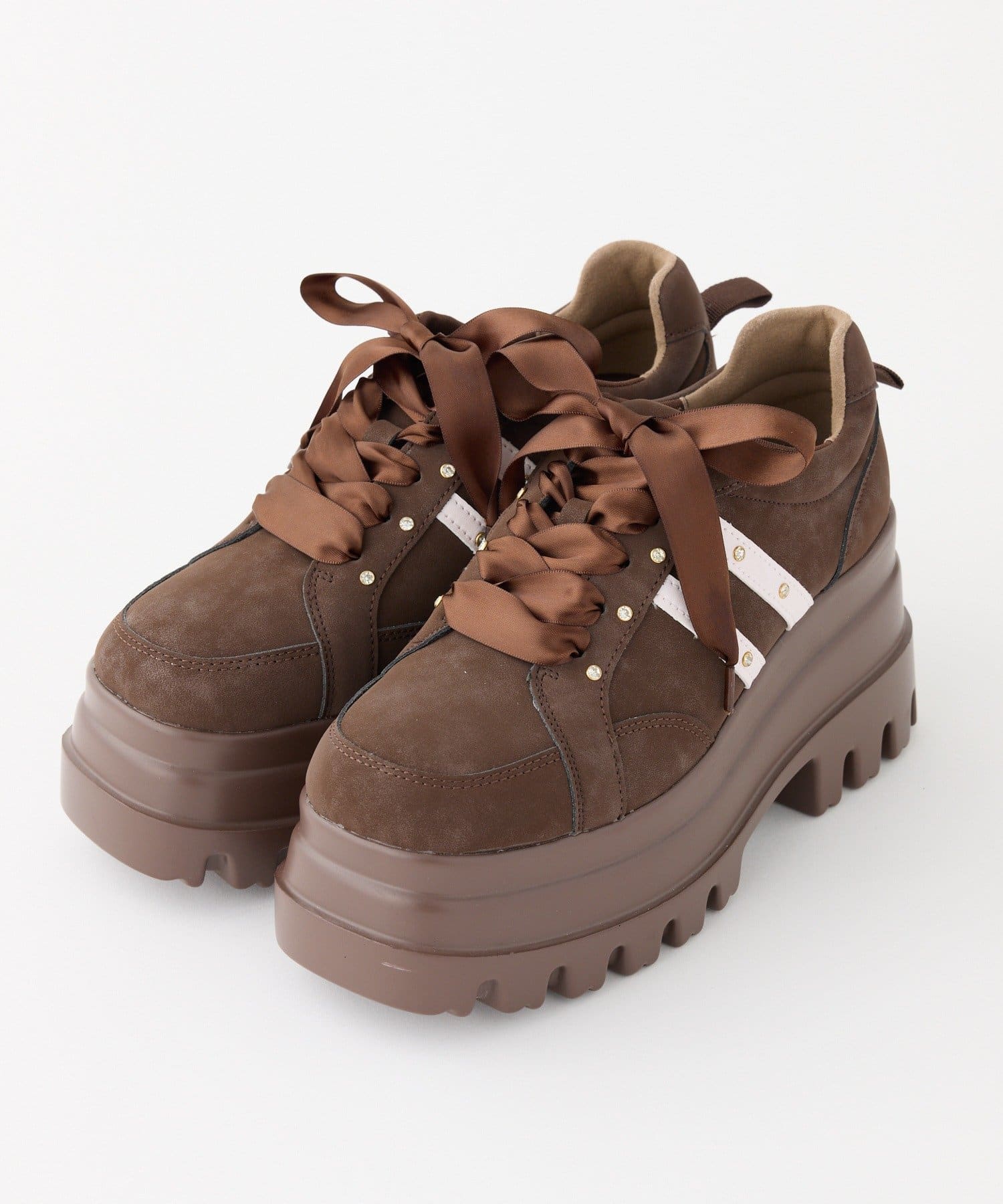 one after another NICE CLAUP(ワンアフターアナザー ナイスクラップ) 【ピンク・ブラウン・ブラック】ビジュー付きトリプルソールスニーカー