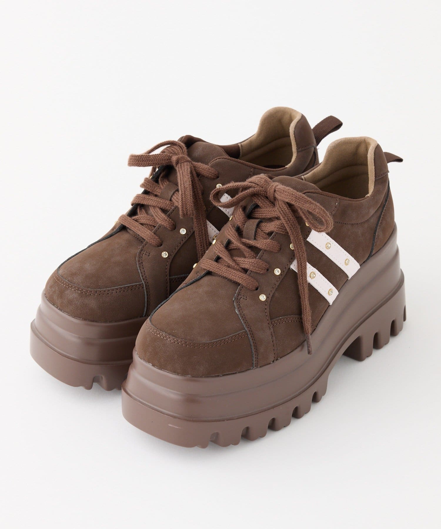 one after another NICE CLAUP(ワンアフターアナザー ナイスクラップ) 【ピンク・ブラウン・ブラック】ビジュー付きトリプルソールスニーカー