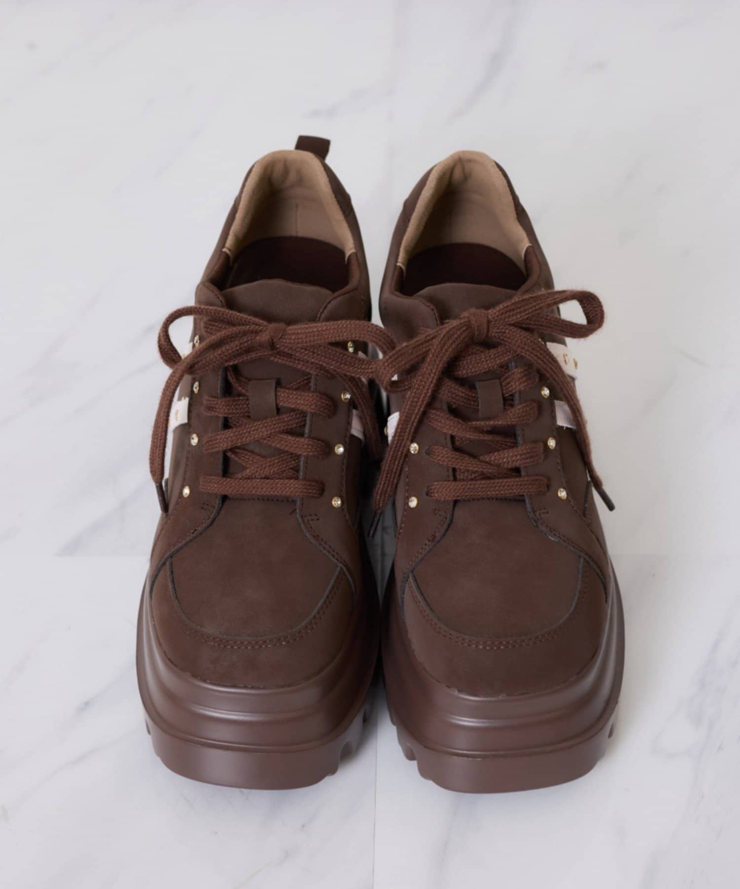 one after another NICE CLAUP(ワンアフターアナザー ナイスクラップ) 【ピンク・ブラウン・ブラック】ビジュー付きトリプルソールスニーカー