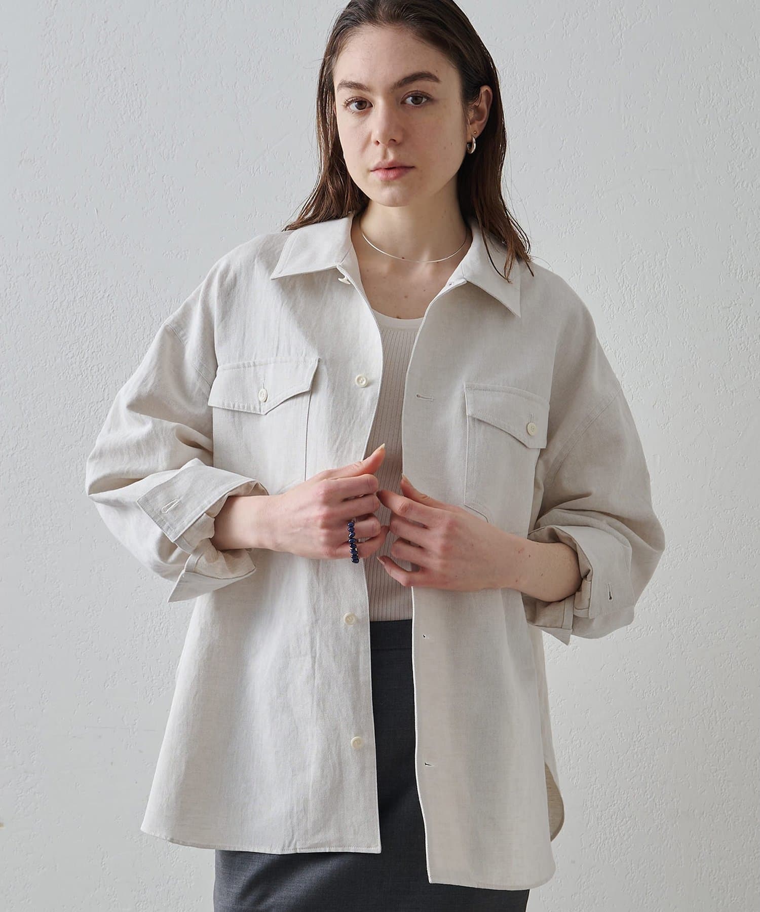 Whim Gazette(ウィム ガゼット) 【Drawing Numbers】コットンリネンデニムシャツ