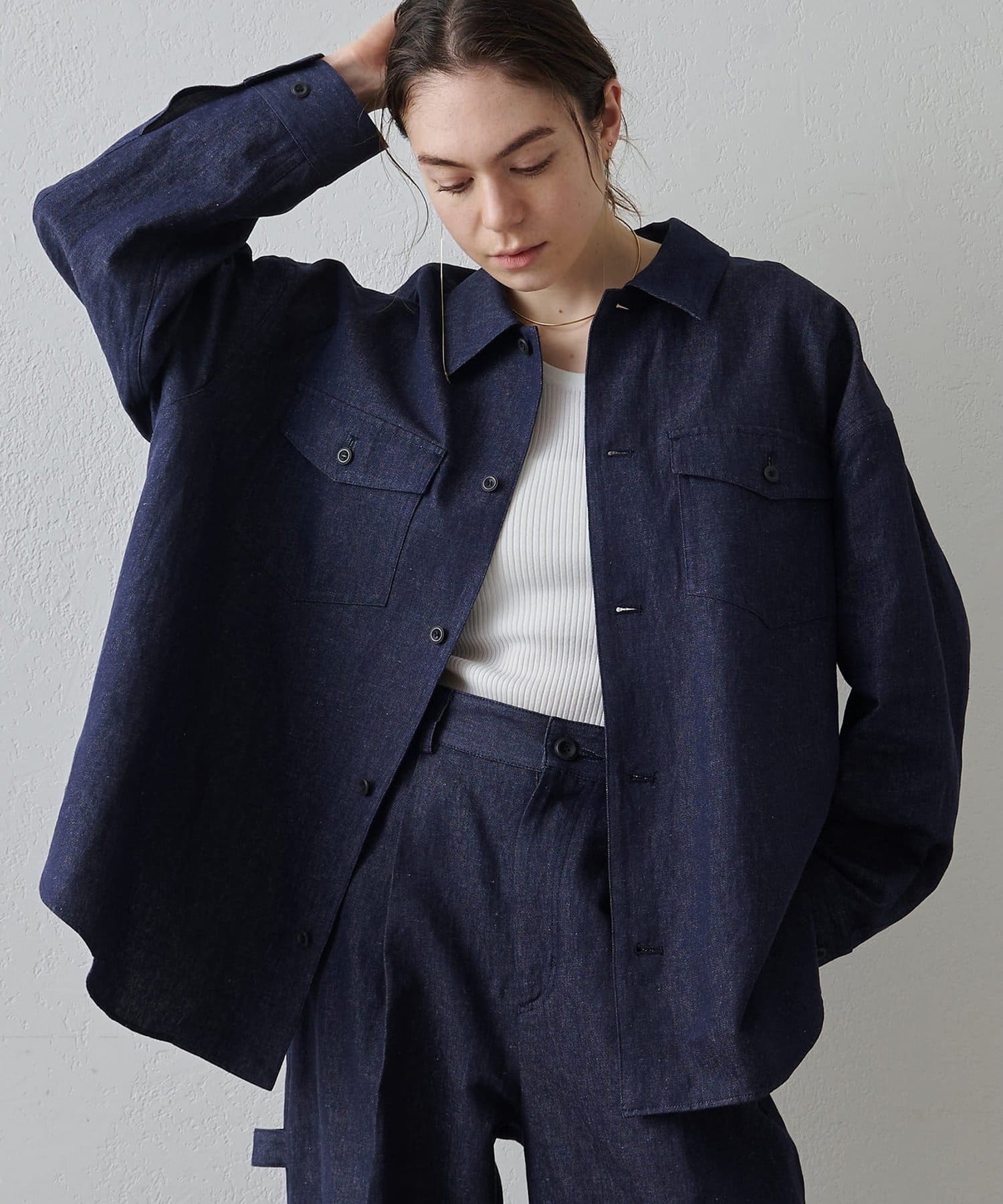 Whim Gazette(ウィム ガゼット) 【Drawing Numbers】コットンリネンデニムシャツ