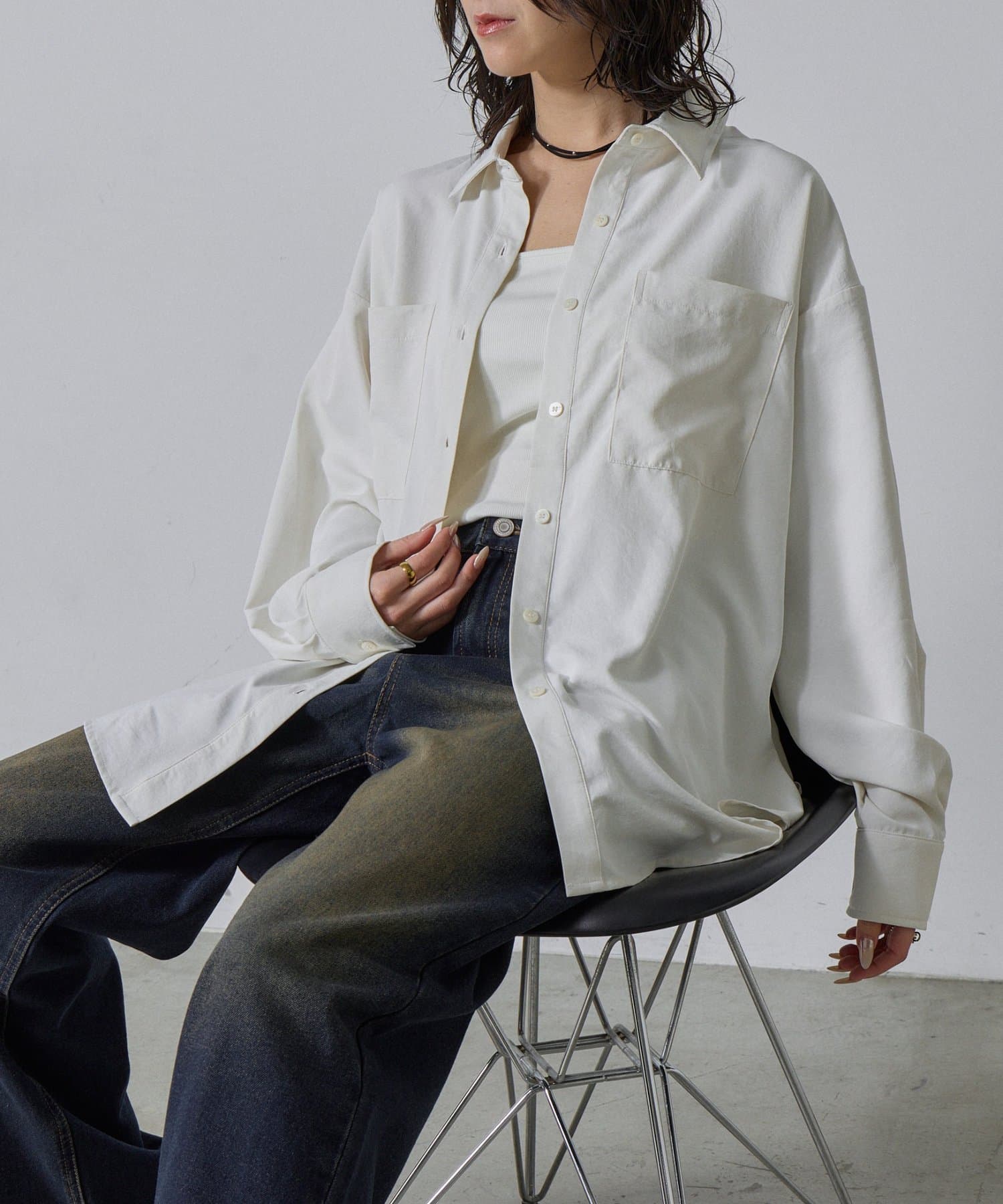 -goocy-(グーシー) 合繊ツイルオーバーサイズシャツ