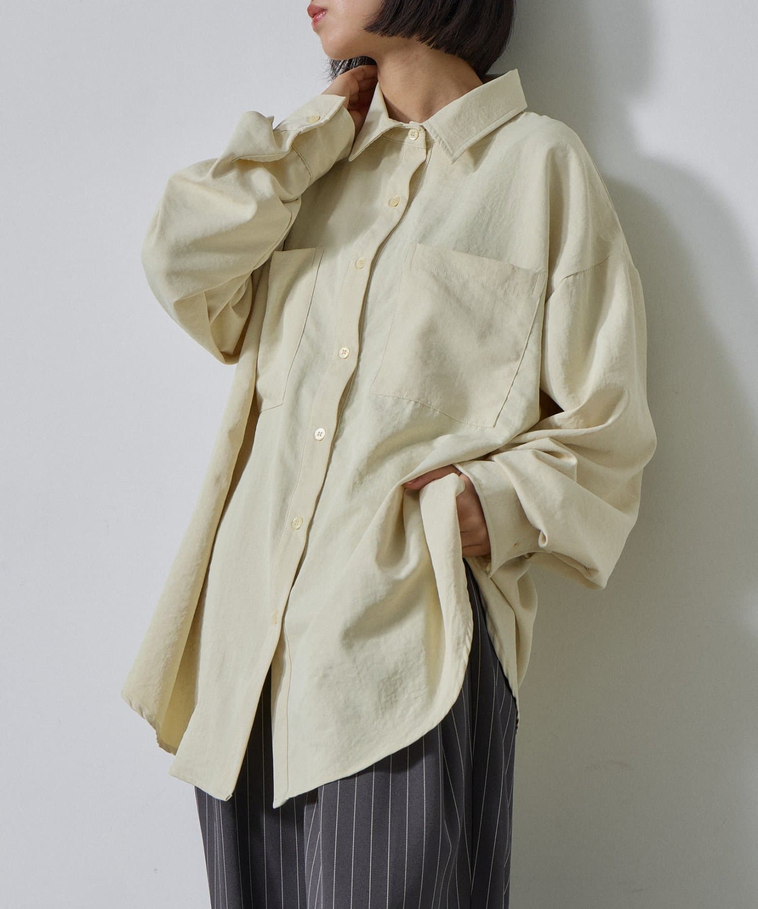 -goocy-(グーシー) 合繊ツイルオーバーサイズシャツ