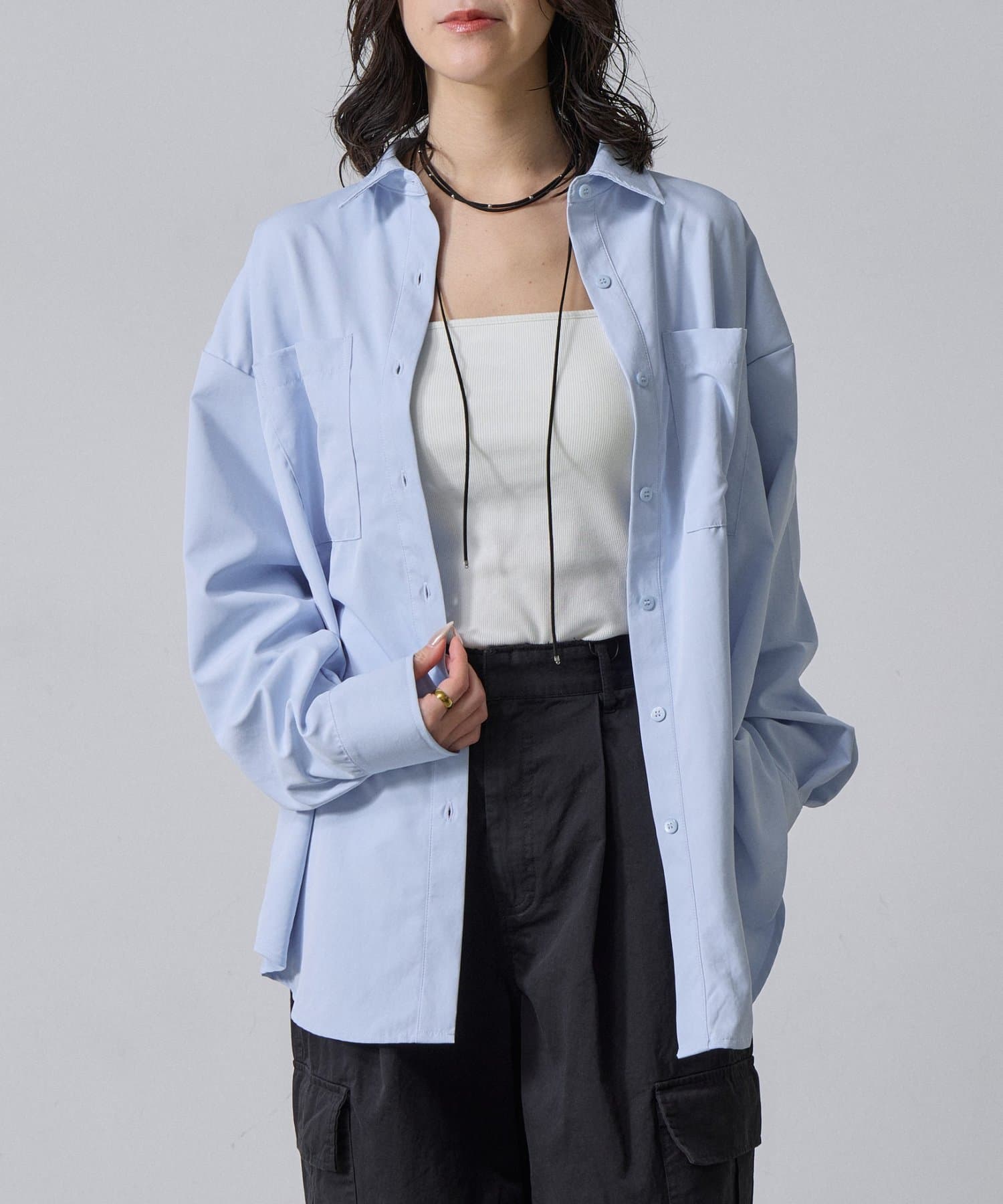 -goocy-(グーシー) 合繊ツイルオーバーサイズシャツ