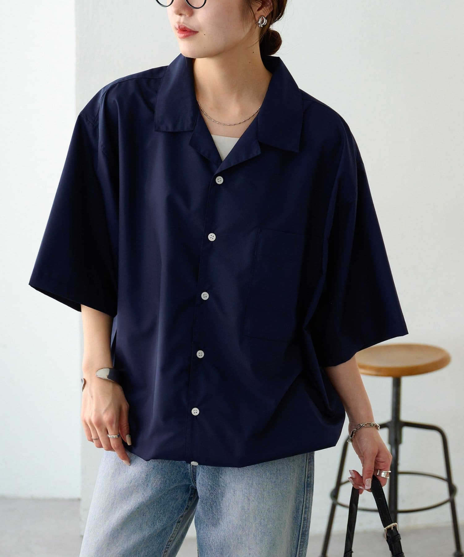 DISCOAT(ディスコート) 【Enlude】裾ドロストオープンカラーオーバーシャツ《ユニセックス》