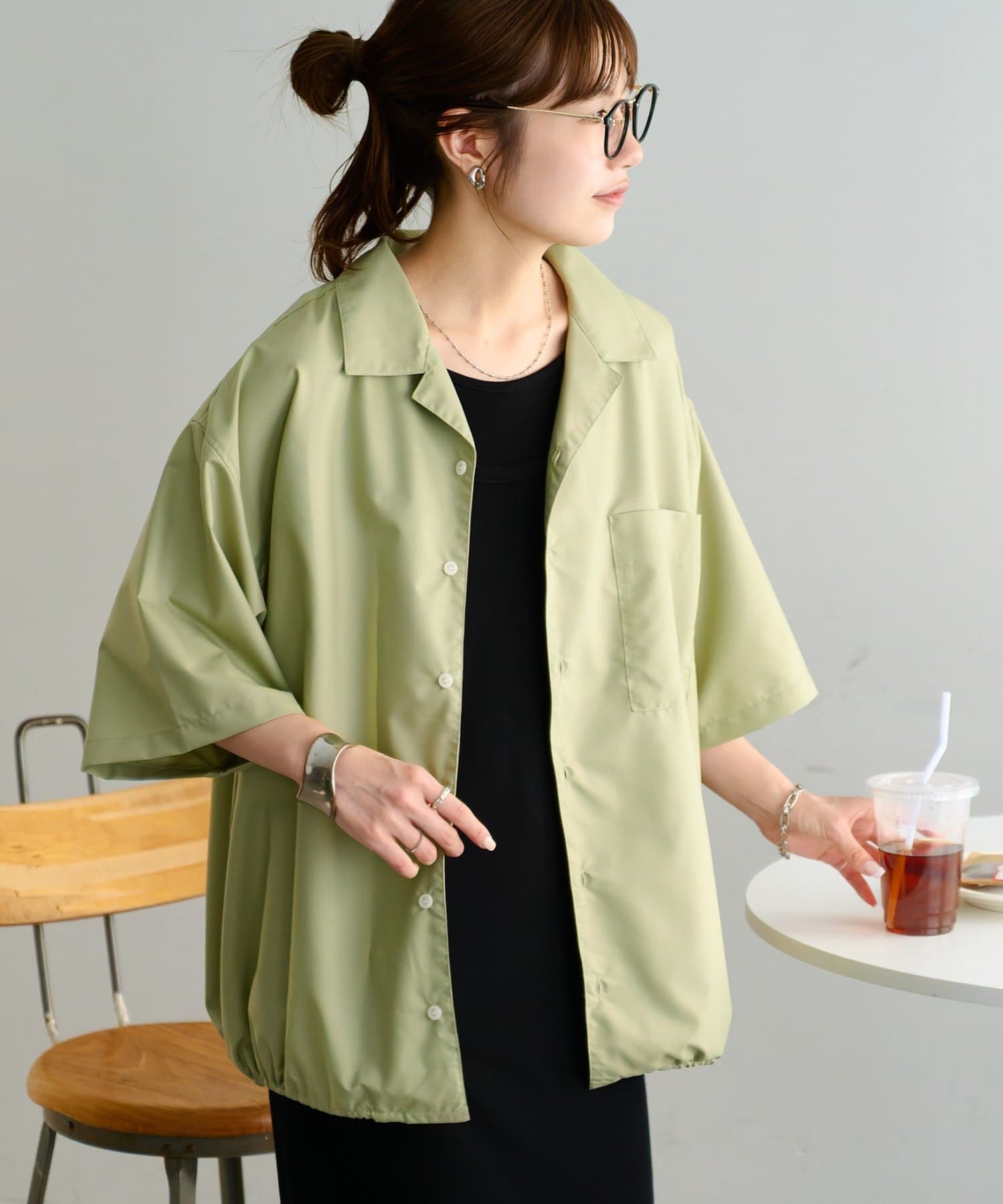 DISCOAT(ディスコート) 【Enlude】裾ドロストオープンカラーオーバーシャツ《ユニセックス》