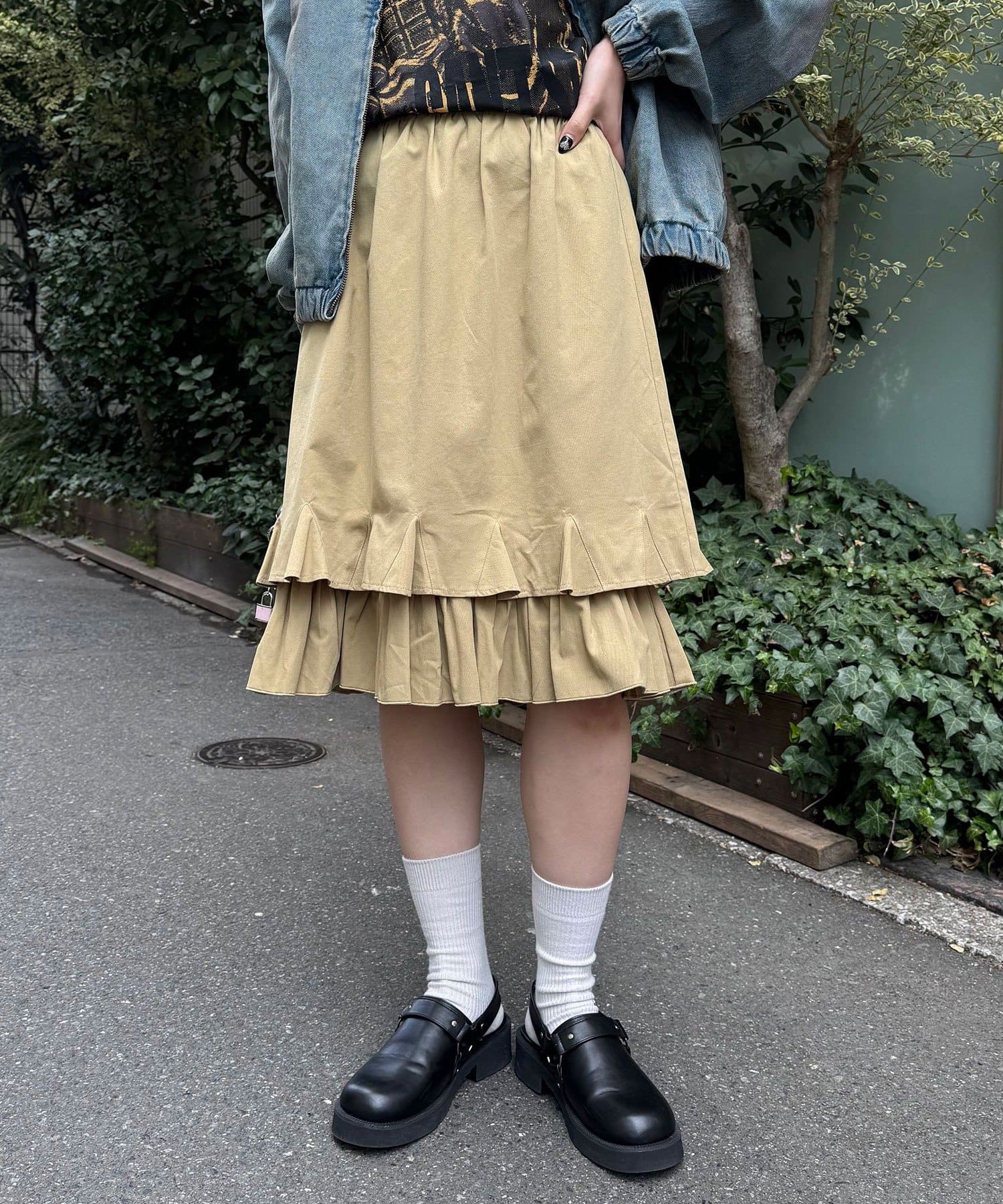 CIAOPANIC(チャオパニック) 裾フリルミリタリーミドルスカート