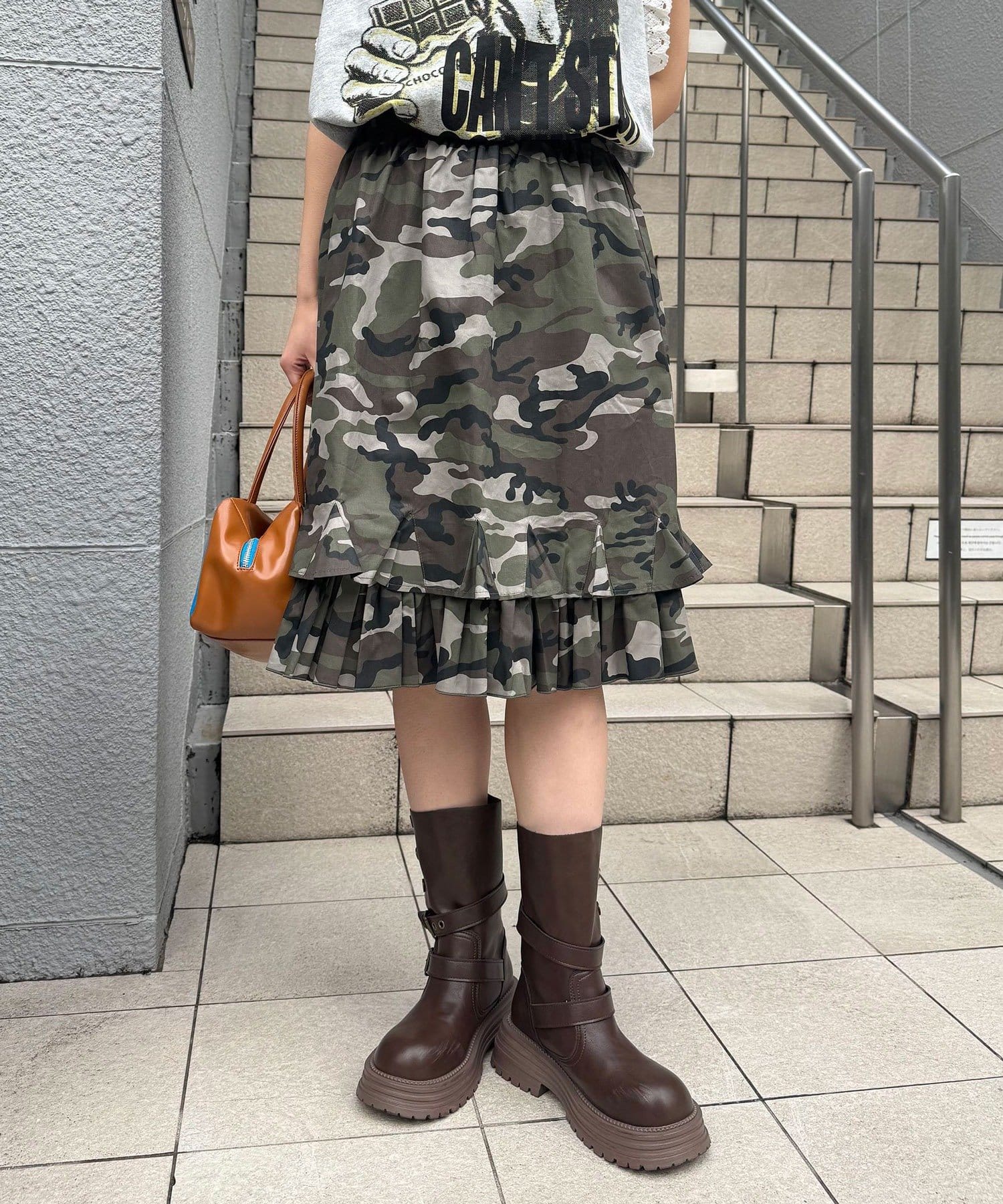 CIAOPANIC(チャオパニック) 裾フリルミリタリーミドルスカート