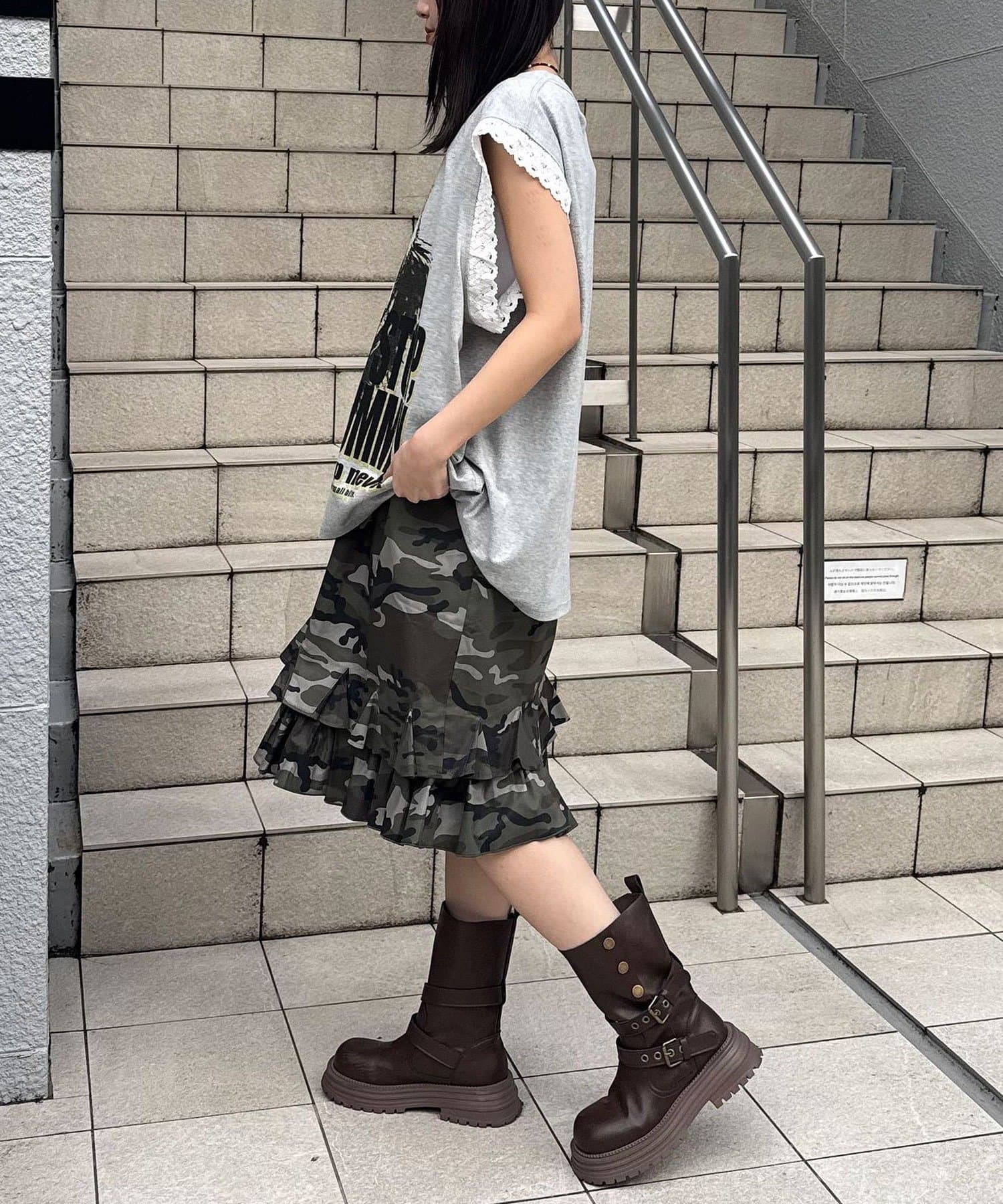 CIAOPANIC(チャオパニック) 裾フリルミリタリーミドルスカート