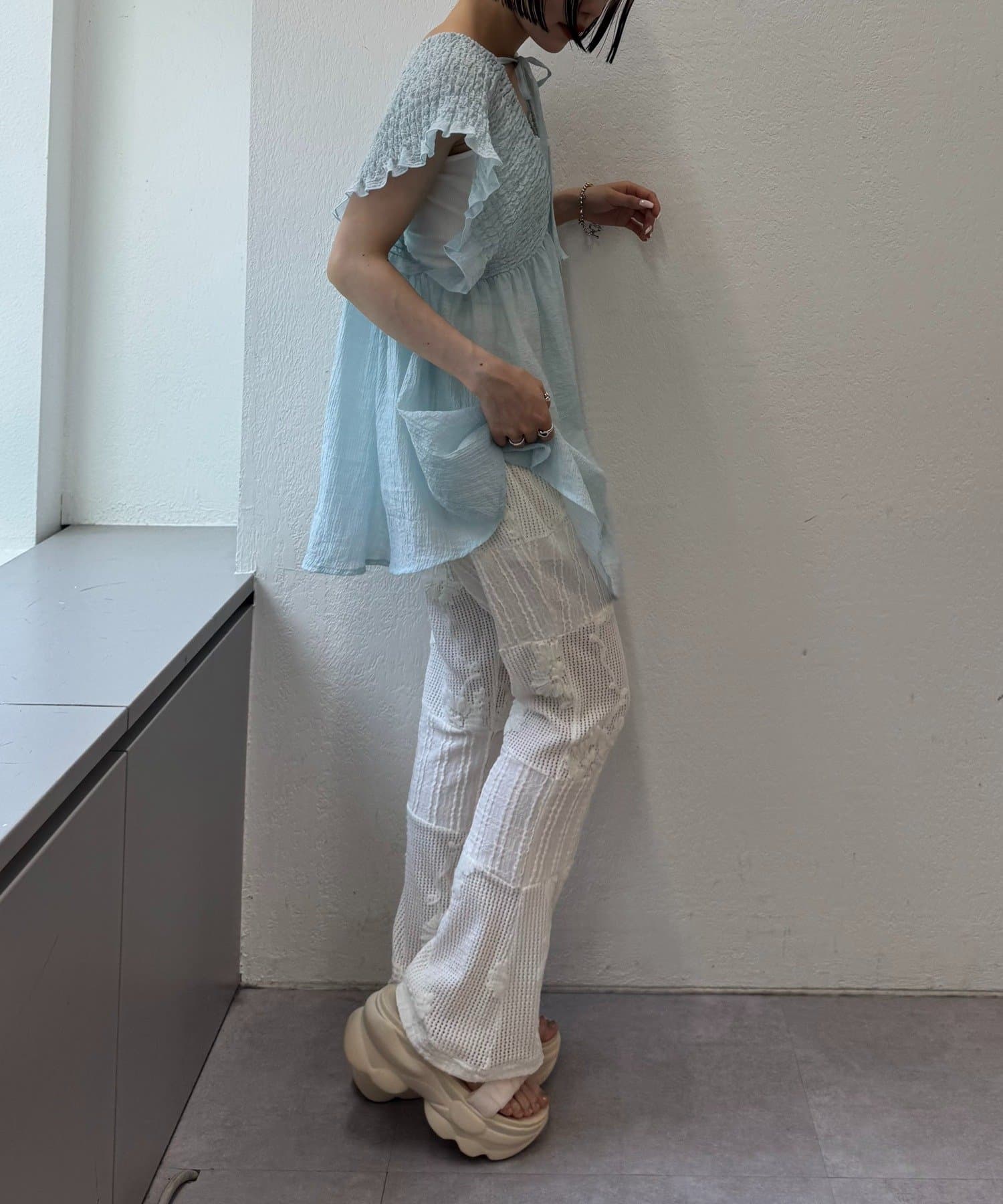 OUTLET(アウトレット) 【w closet】パッチワークフレアレースパンツ