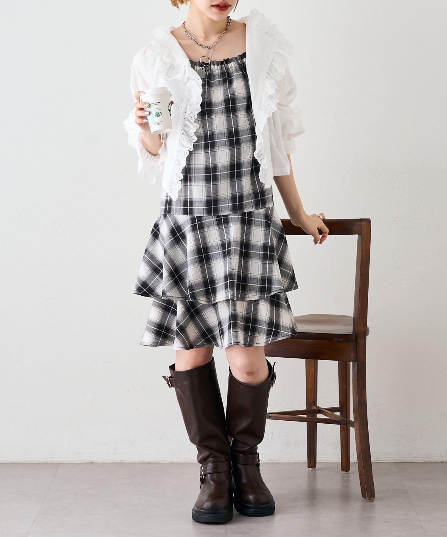 OUTLET(アウトレット) 【w closet】ティアードフリルミニワンピース