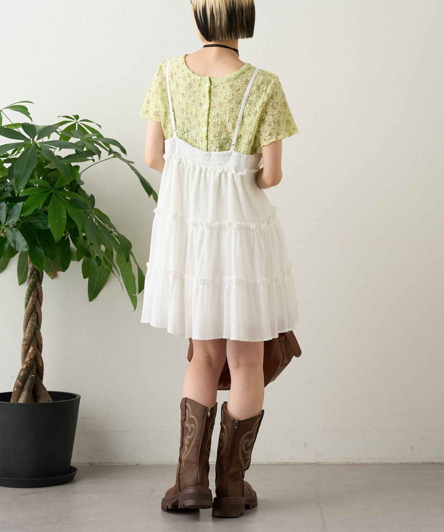 OUTLET(アウトレット) 【w closet】小花シャーリングメローカーディガン