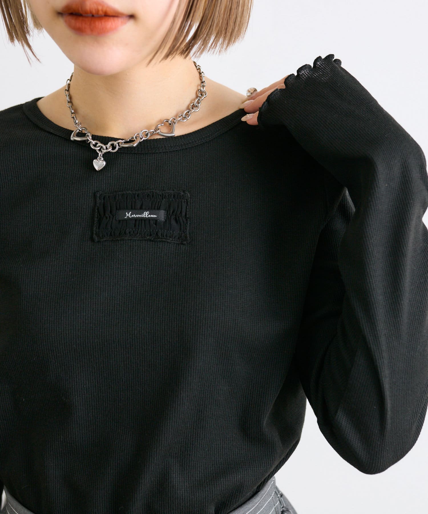 OUTLET(アウトレット) 【w closet】フリルネーム付テレコプルオーバー