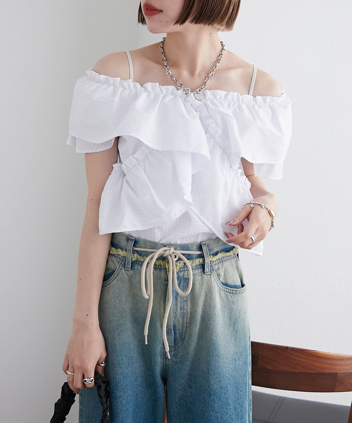 OUTLET(アウトレット) 【w closet】ギンガムカシュクールブラウス