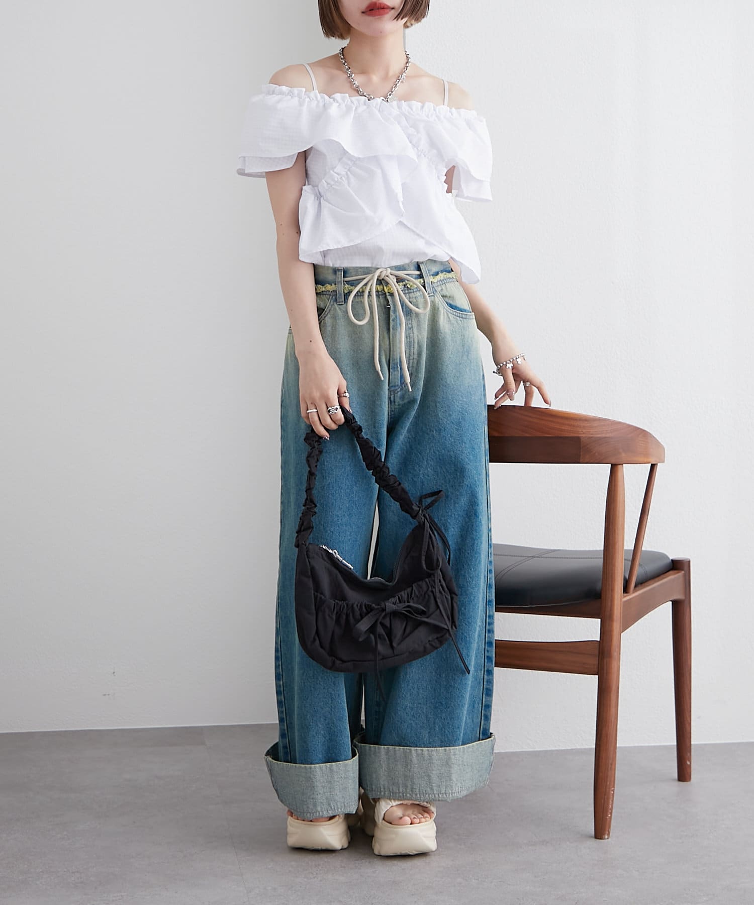 OUTLET(アウトレット) 【w closet】ギンガムカシュクールブラウス