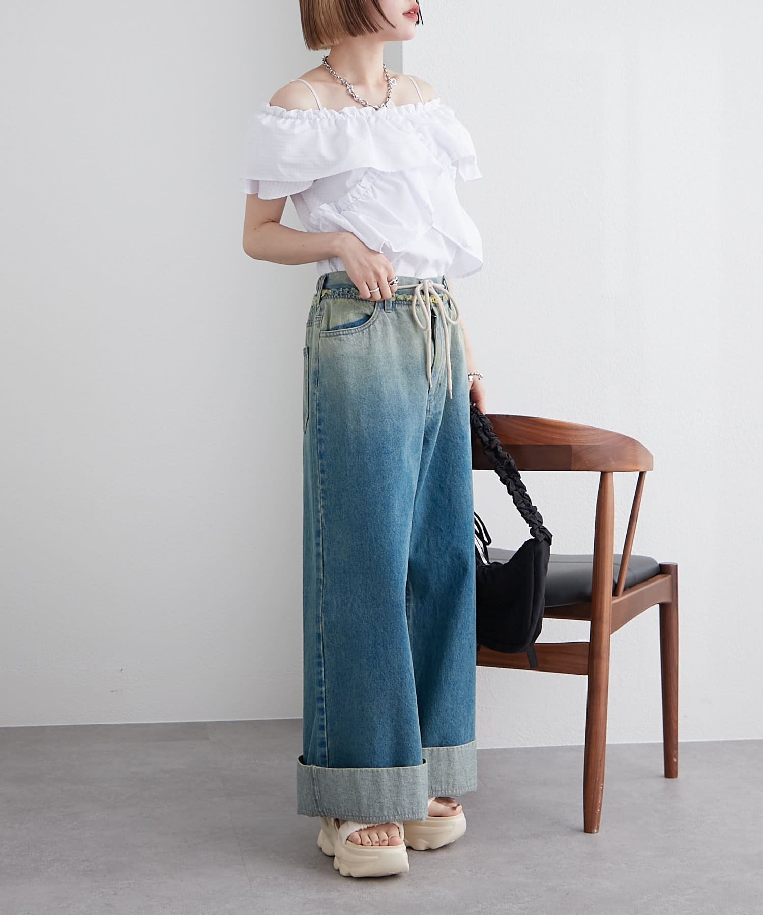 OUTLET(アウトレット) 【w closet】ギンガムカシュクールブラウス