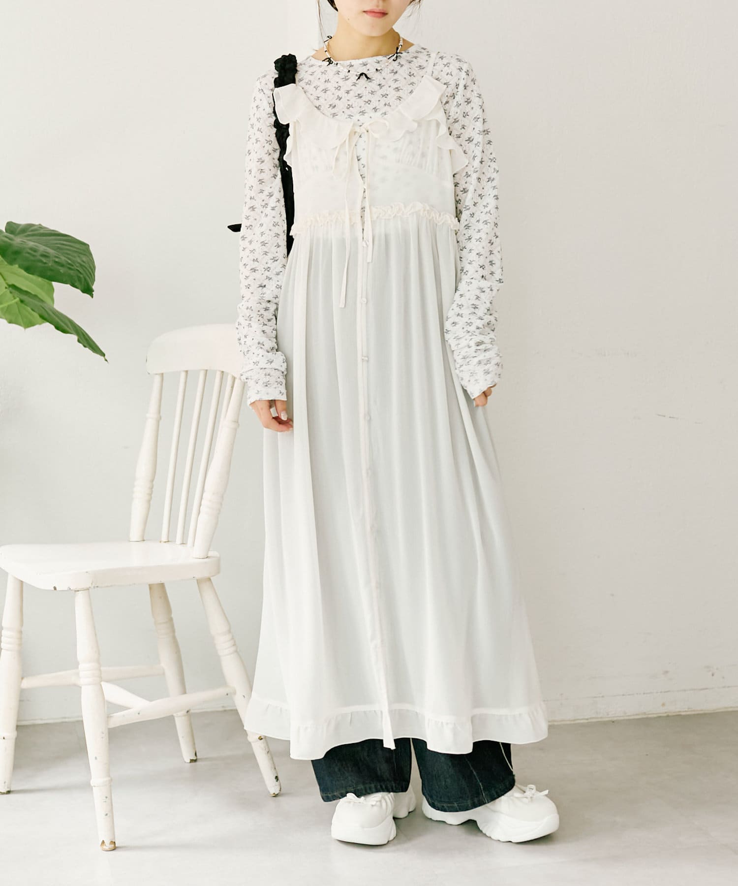 OUTLET(アウトレット) 【w closet】シアーフリルキャミワンピース