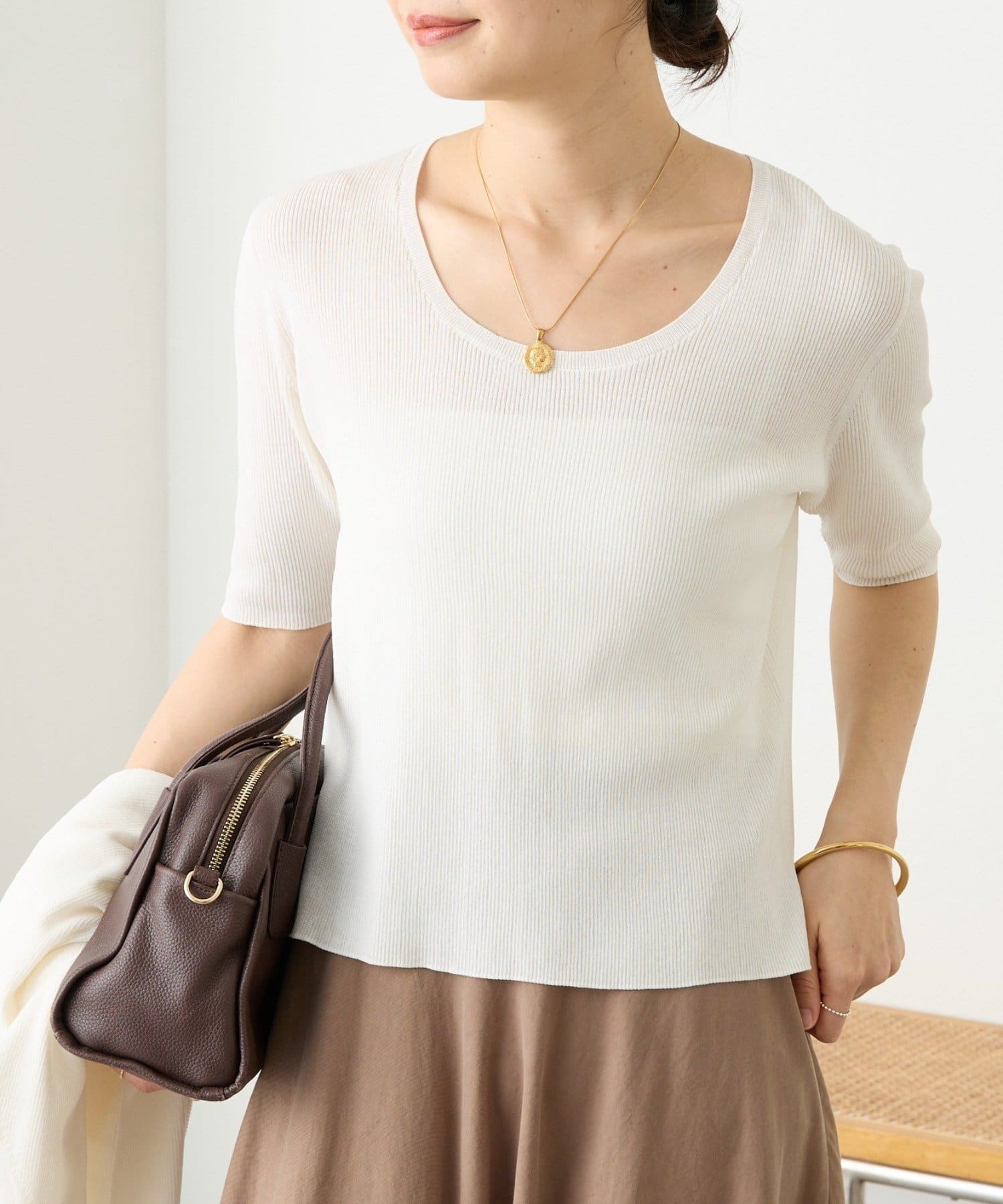 RIVE DROITE(リヴドロワ) 予約【アンサンブル対応可】コットンUネックリブニット