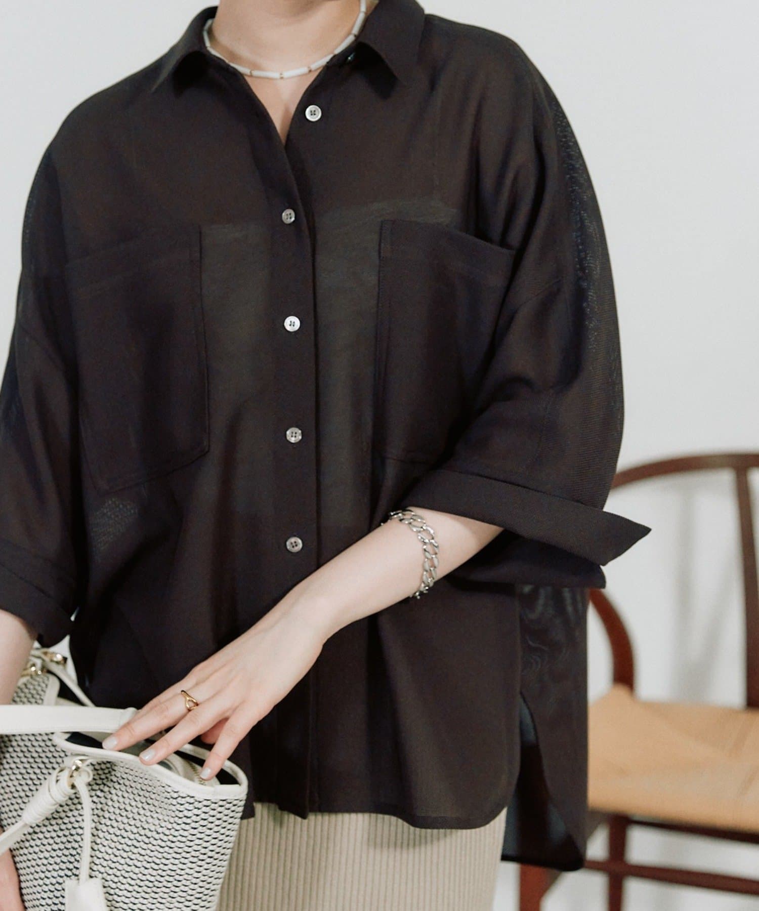 RIVE DROITE(リヴドロワ) 予約【上品な透け感】メッシュドルマンシャツ