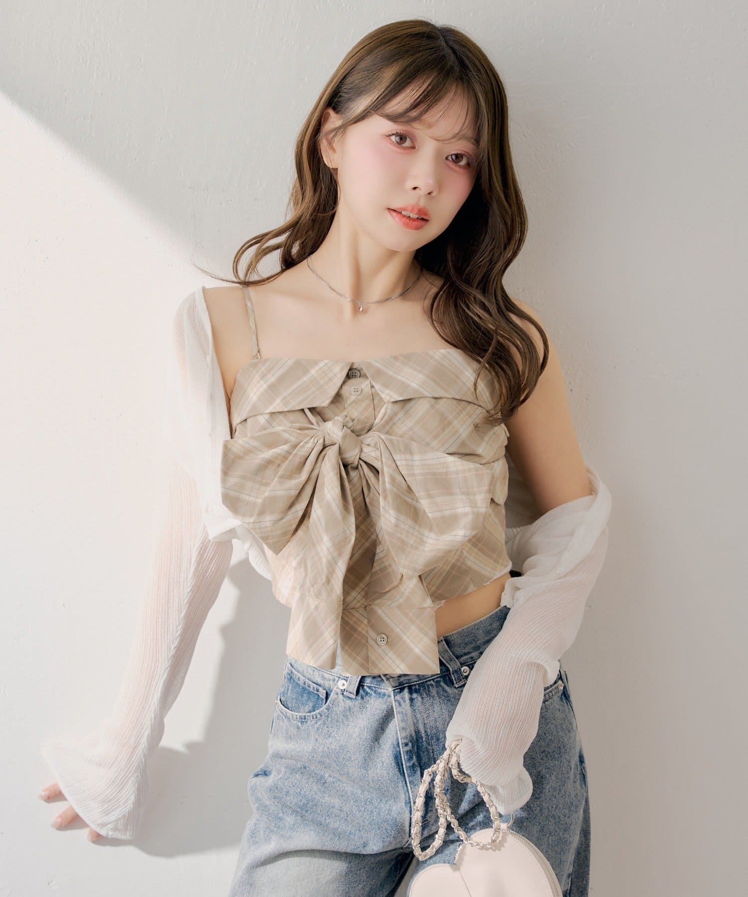 Chico(チコ) チェックリボンベアトップス