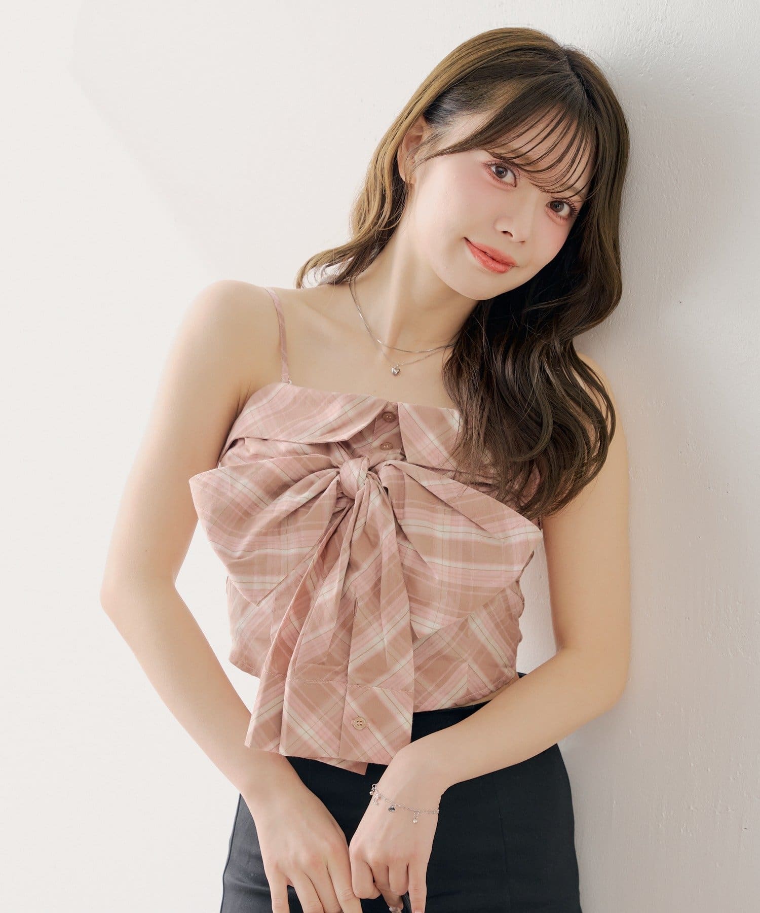 Chico(チコ) チェックリボンベアトップス