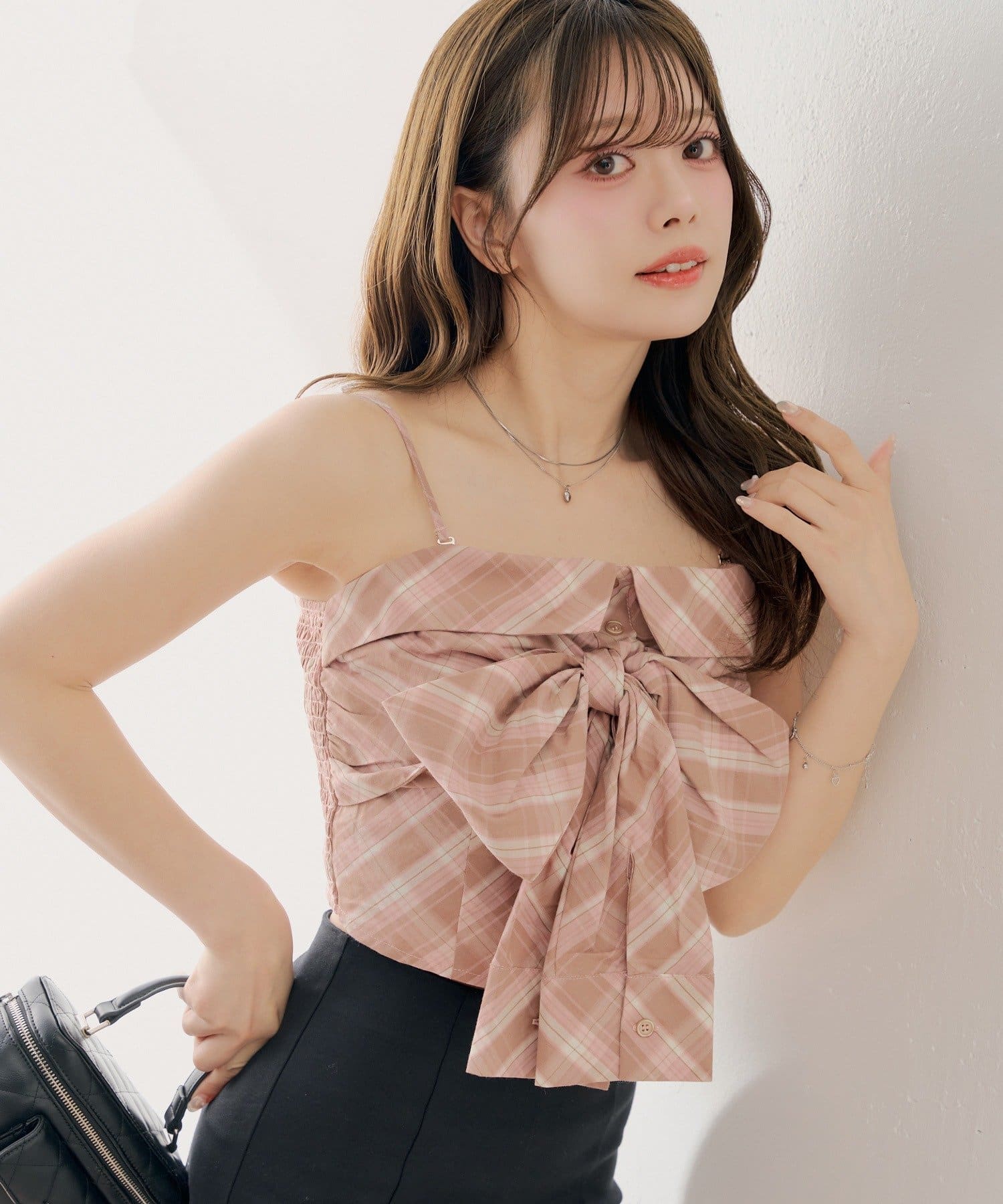 Chico(チコ) チェックリボンベアトップス