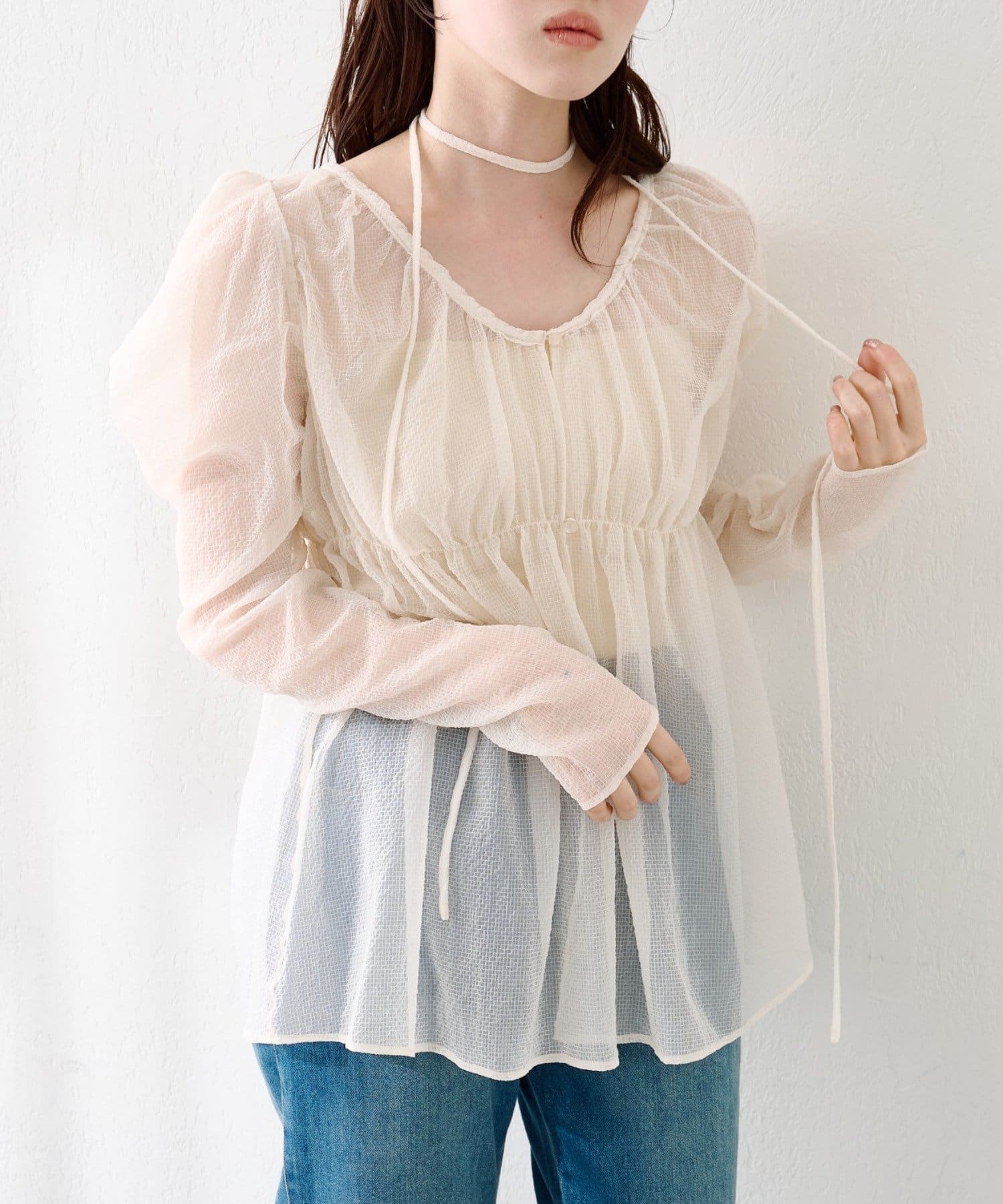 Kastane(カスタネ) 【S.Lサイズ/前後2WAY】チョーカー付きパワショルブラウス